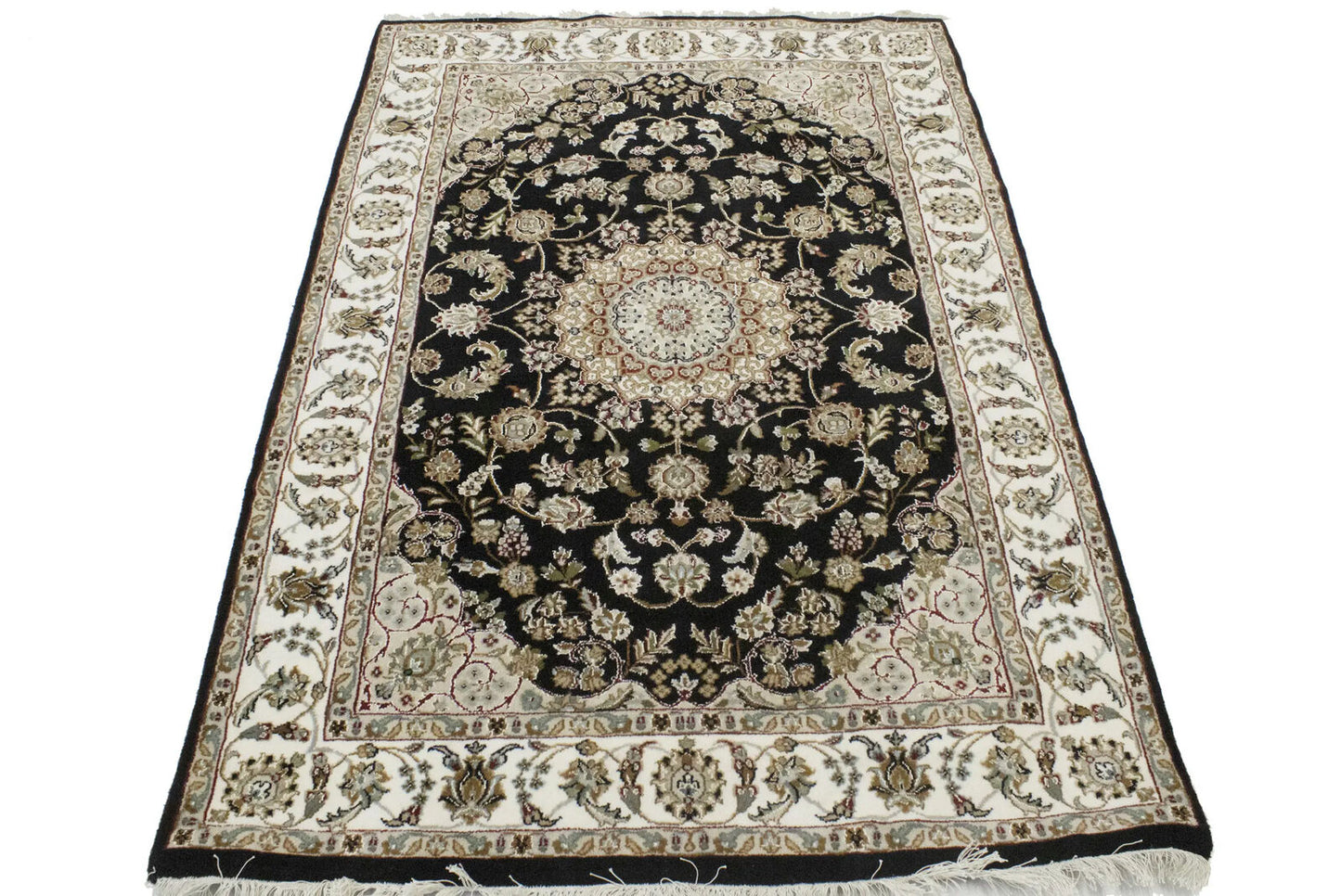 Handmade Wool Indo-Nain Floral Oriental Rug