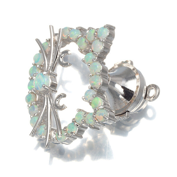 White Opal Cat Brooch 18K 750 White Gold
