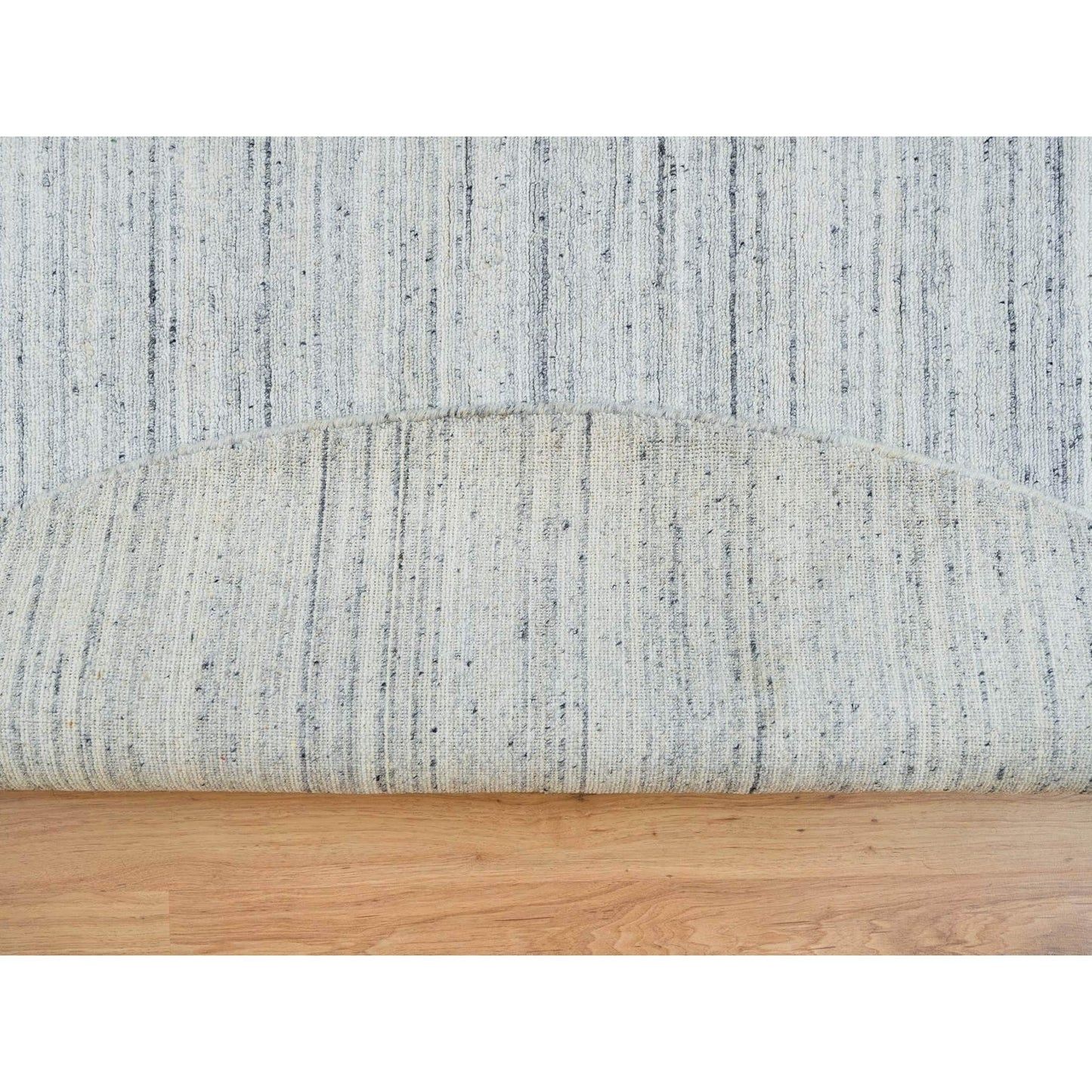 10'X10' Ivory Hand Loomed Plain Modern Striae Design Wool Round Rug