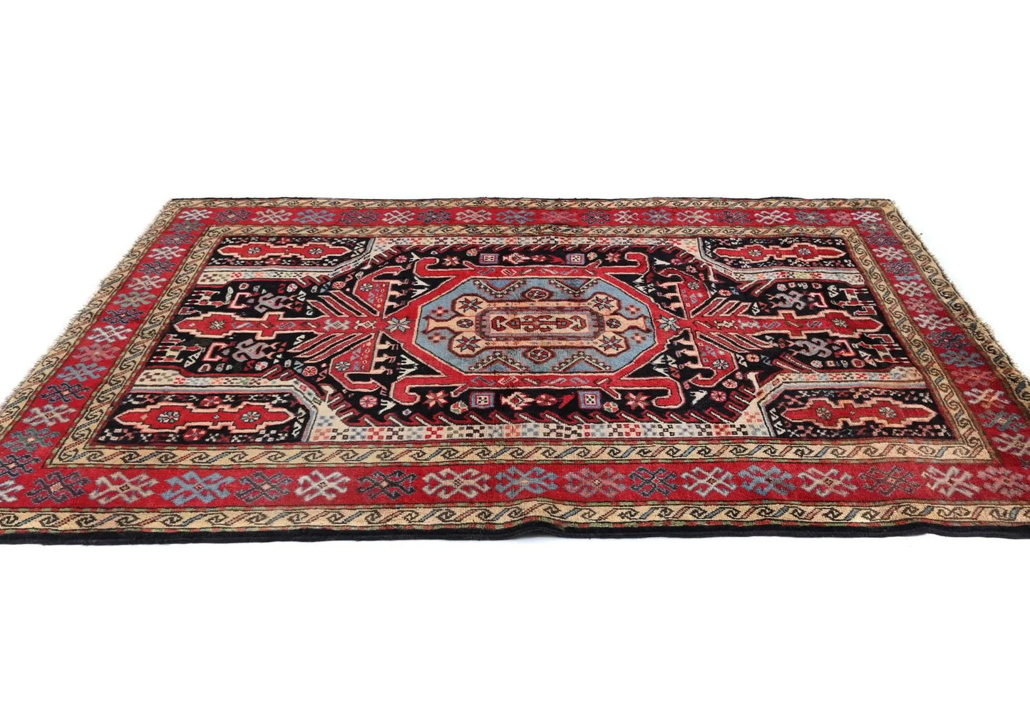 Red Tribal Geometric Design Oriental Rug 4X6 Ft