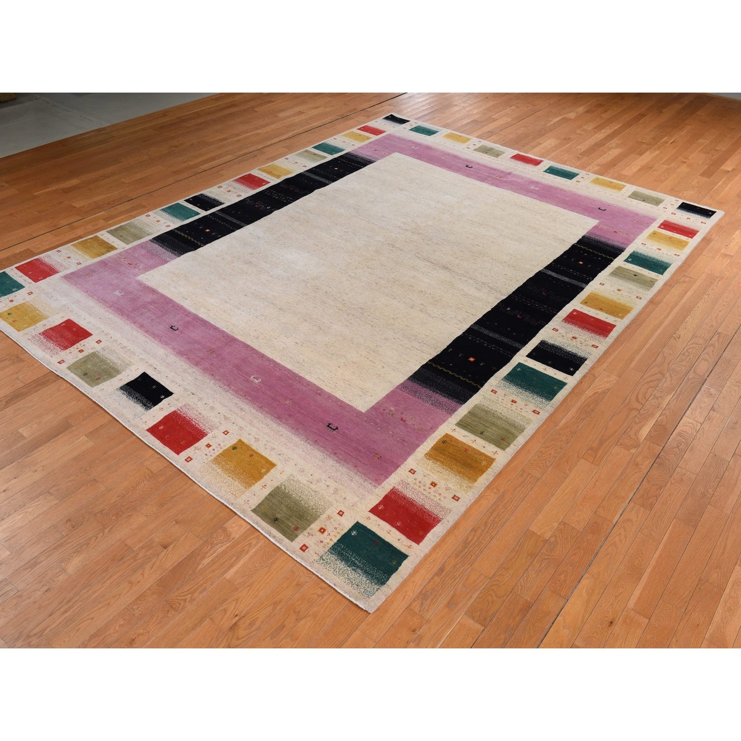 10'X13'2" Linen White Lori Buft Gabbeh Thick 100% Wool Hand Knotted Rug