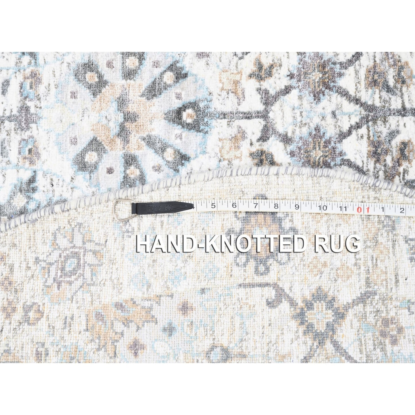 5'1"X5'1" Ivory Silk With Textured Wool Tebraz Hand Knotted Oriental Rug