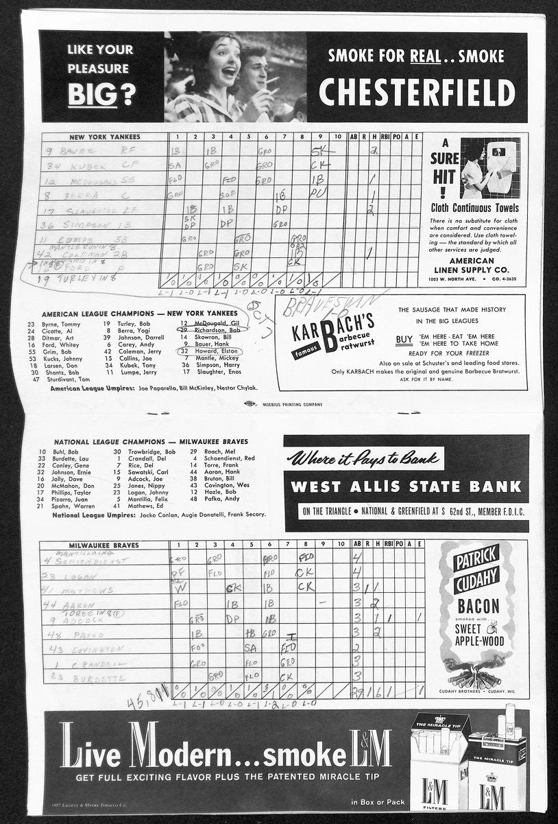 1957 World Series Program Milwaukee Braves Vs.