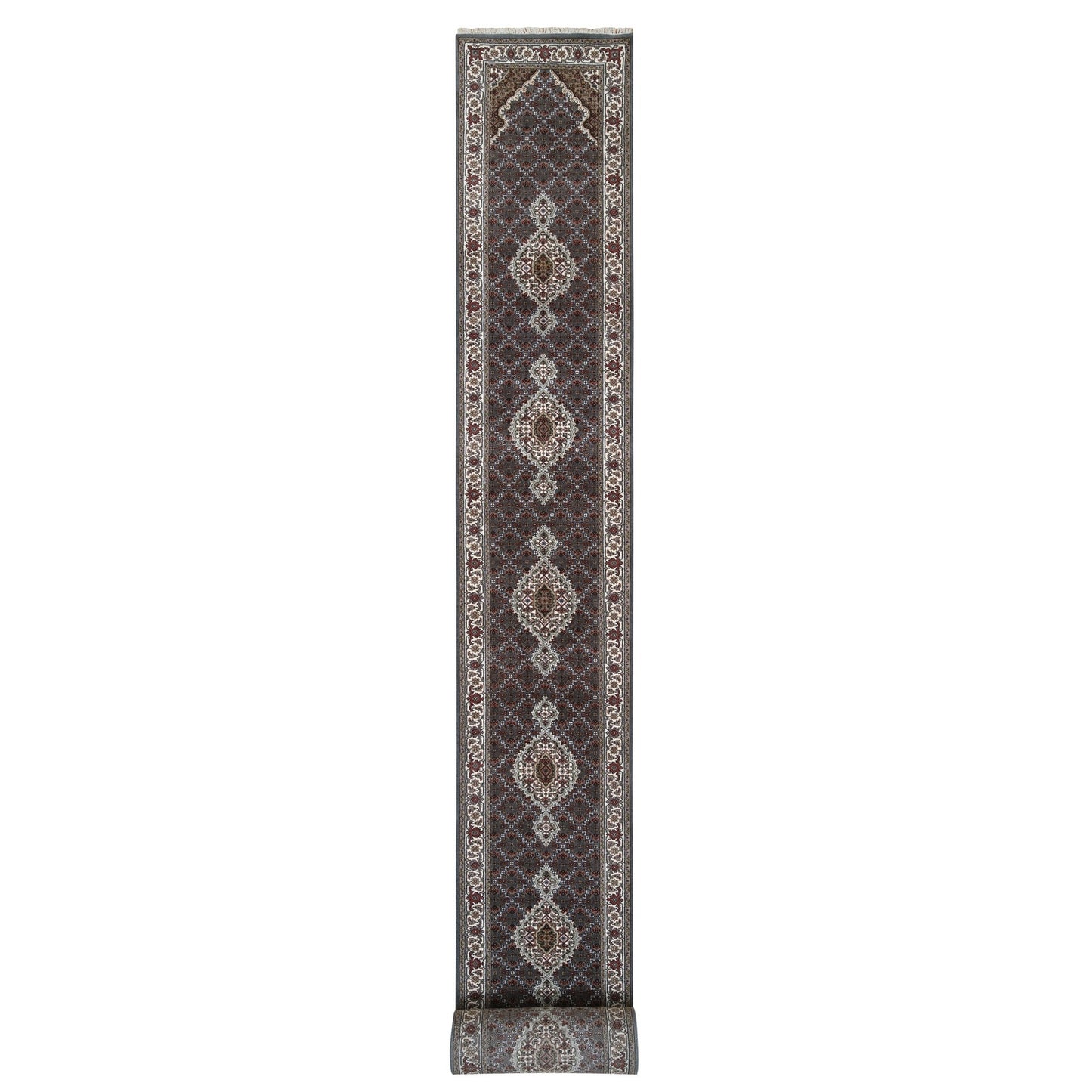 2'6"X26' Gray Tebraz Mahi 175 Kpsi Wool/Silk Hand Knotted Xl Runner Rug