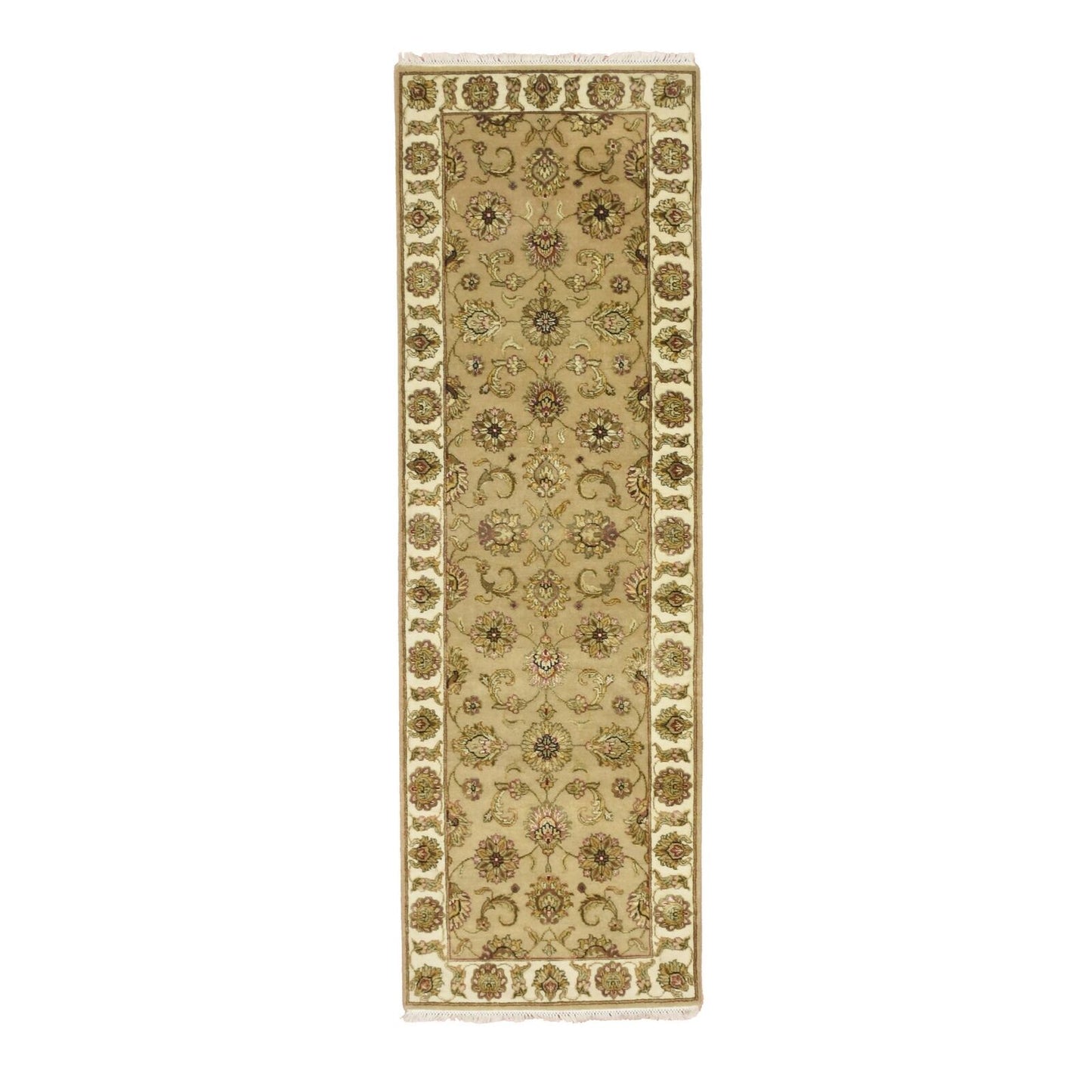 2'7"X8'1" Brown Rajasthan Leaf Design Hand Knotted Wool & Silk Runner Rug