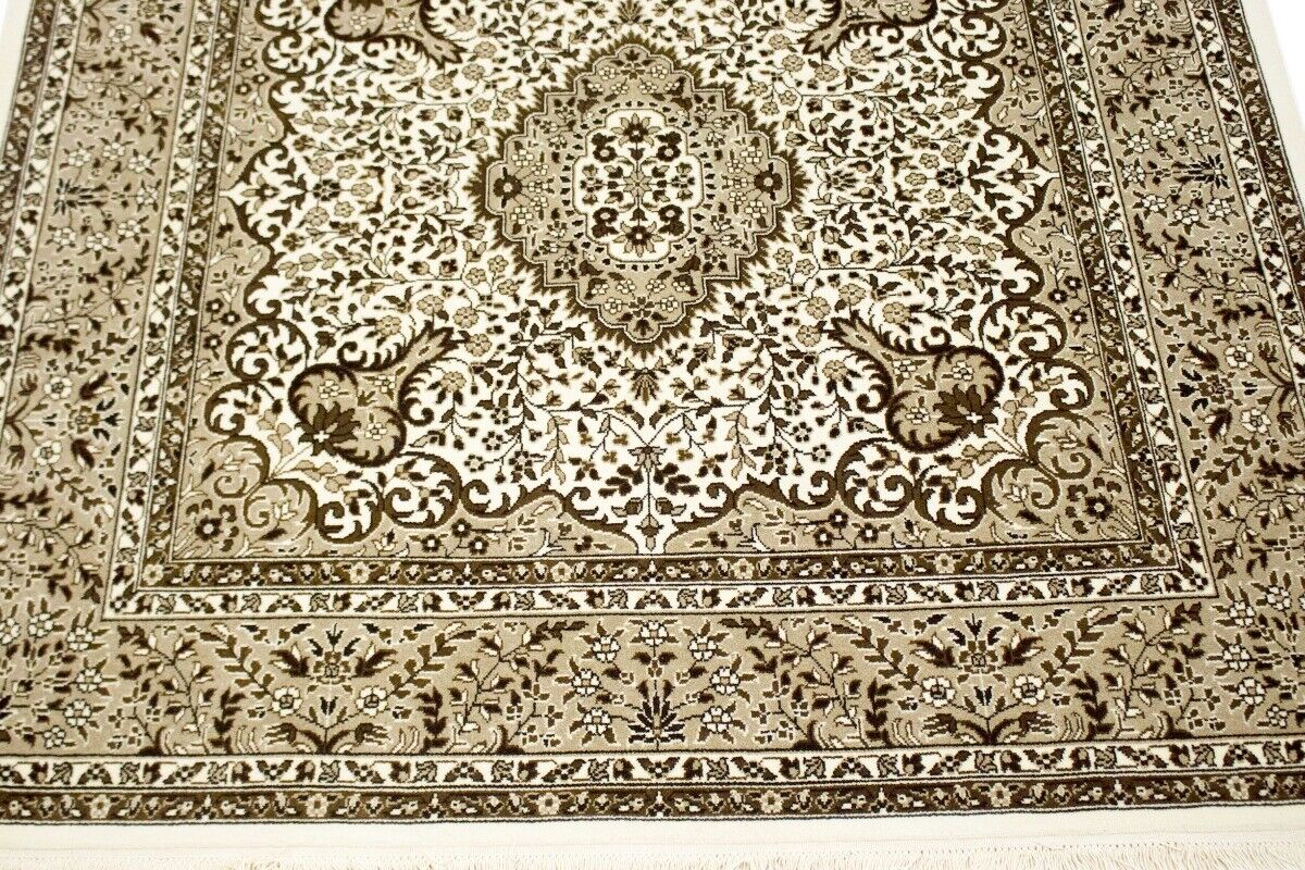 Hand-Knotted Cream Kirman Square Rug Oriental