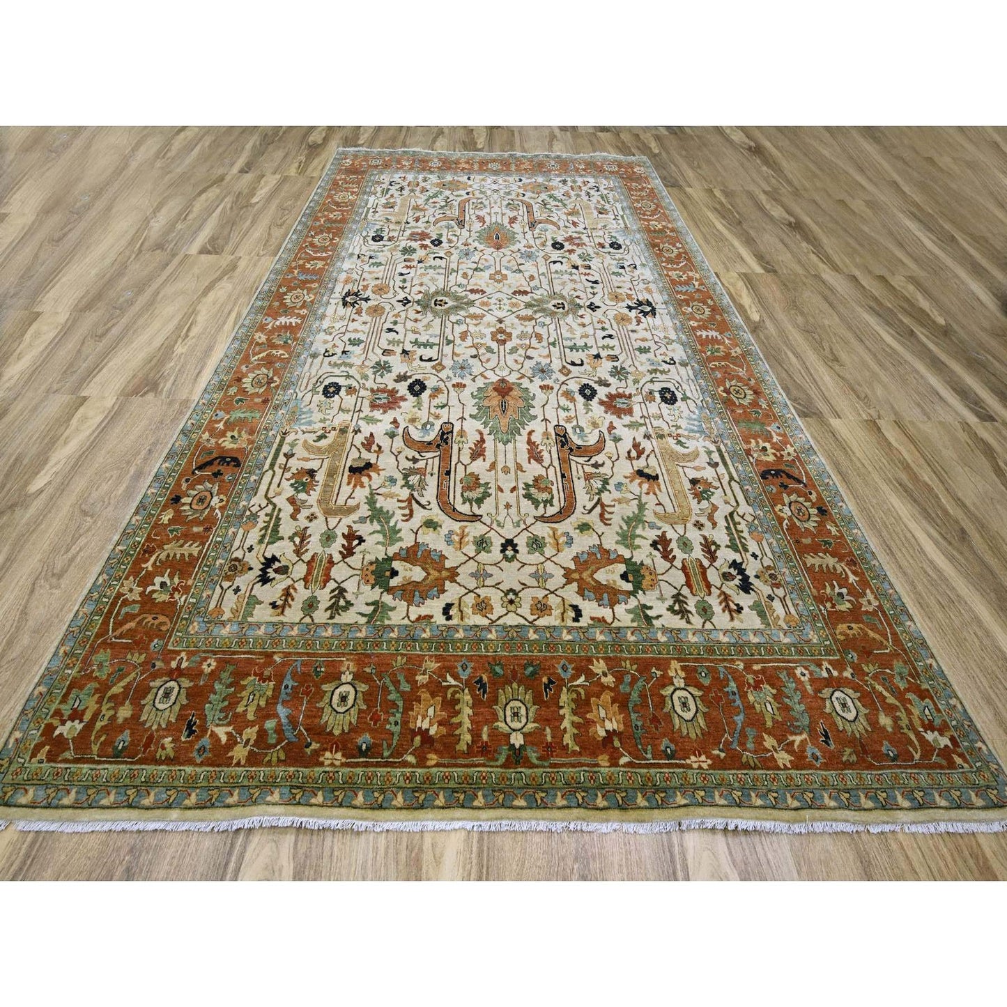 10'X14'3" Chiffon White Heris All Over Design Hand Knotted Soft Wool Rug