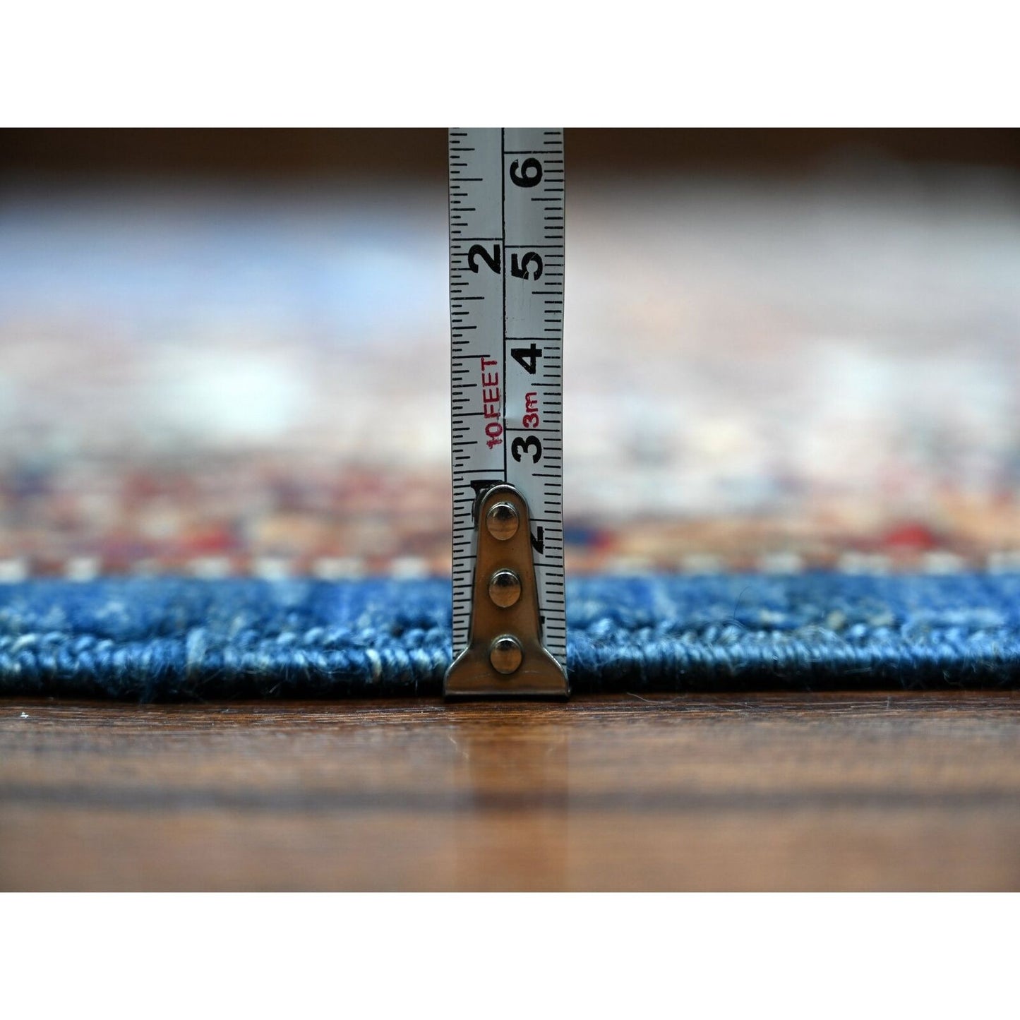 9'10"X13'5" Periwinkle Blue Super Kazak Wool Hand Knotted Geometric Rug