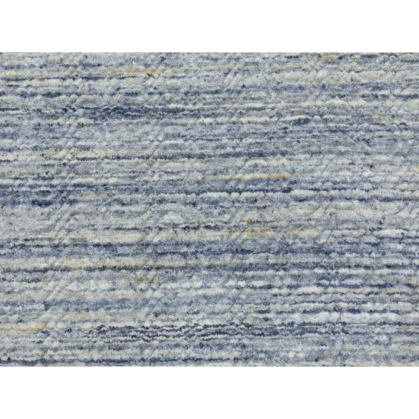 9'X11'10" Blue Hand Loomed Variegated Design Organic Wool Oriental Rug