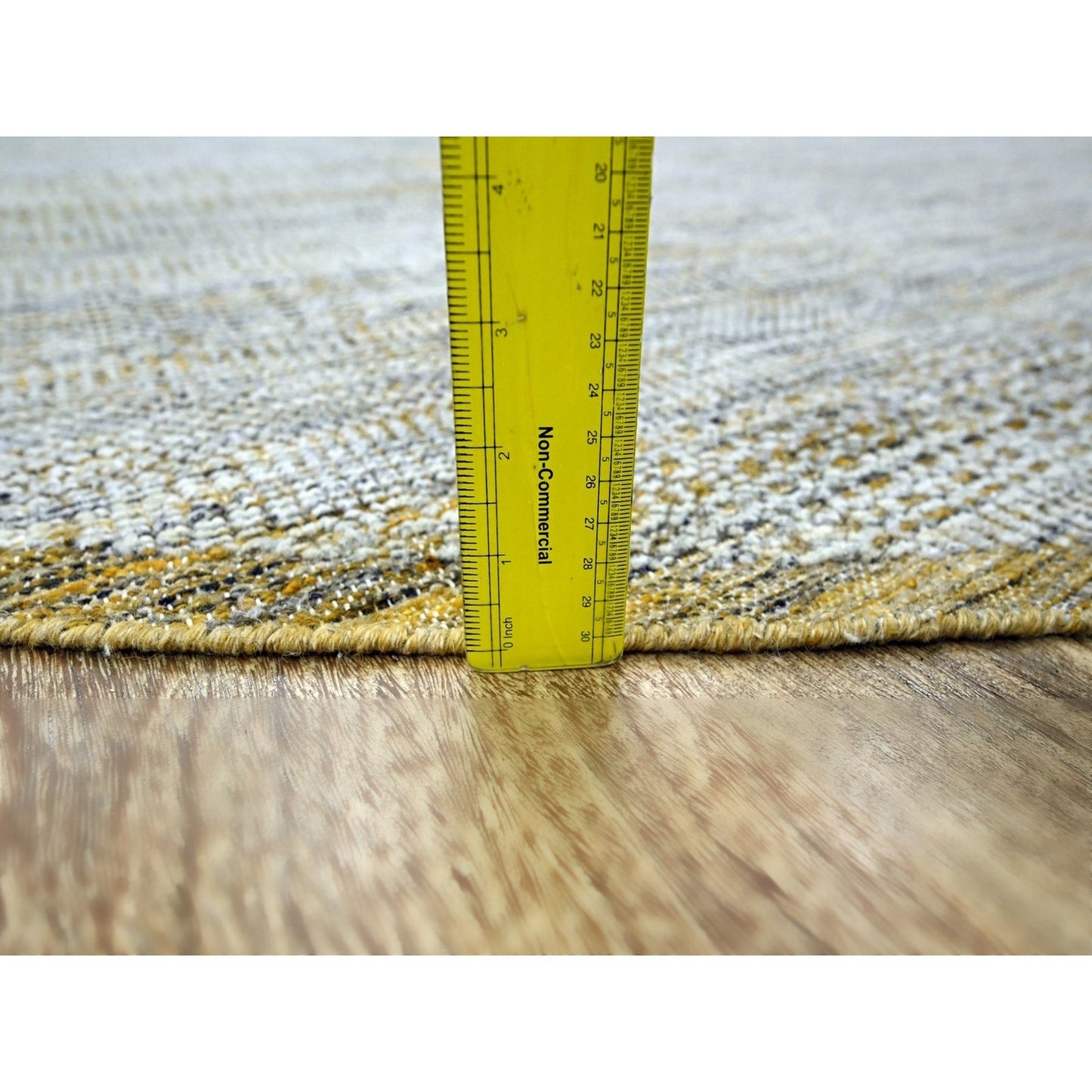 11'10"X11'10" Yellow Hand Knotted Rug Wool Distressed Grass Design Round