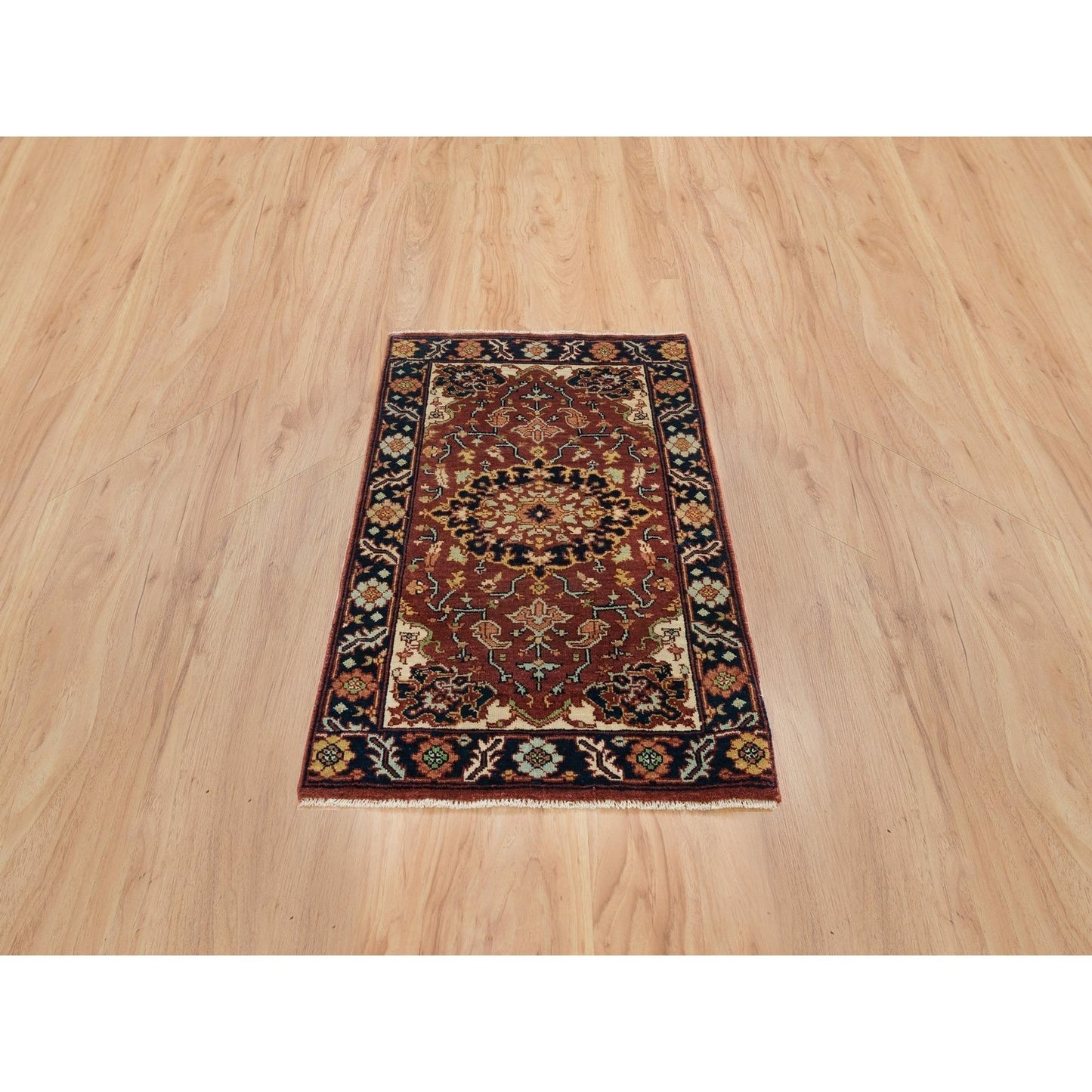 2'X3'2" Rust Red Antiqued Sarouk Re-Creation Pure Wool Hand Knotted Rug