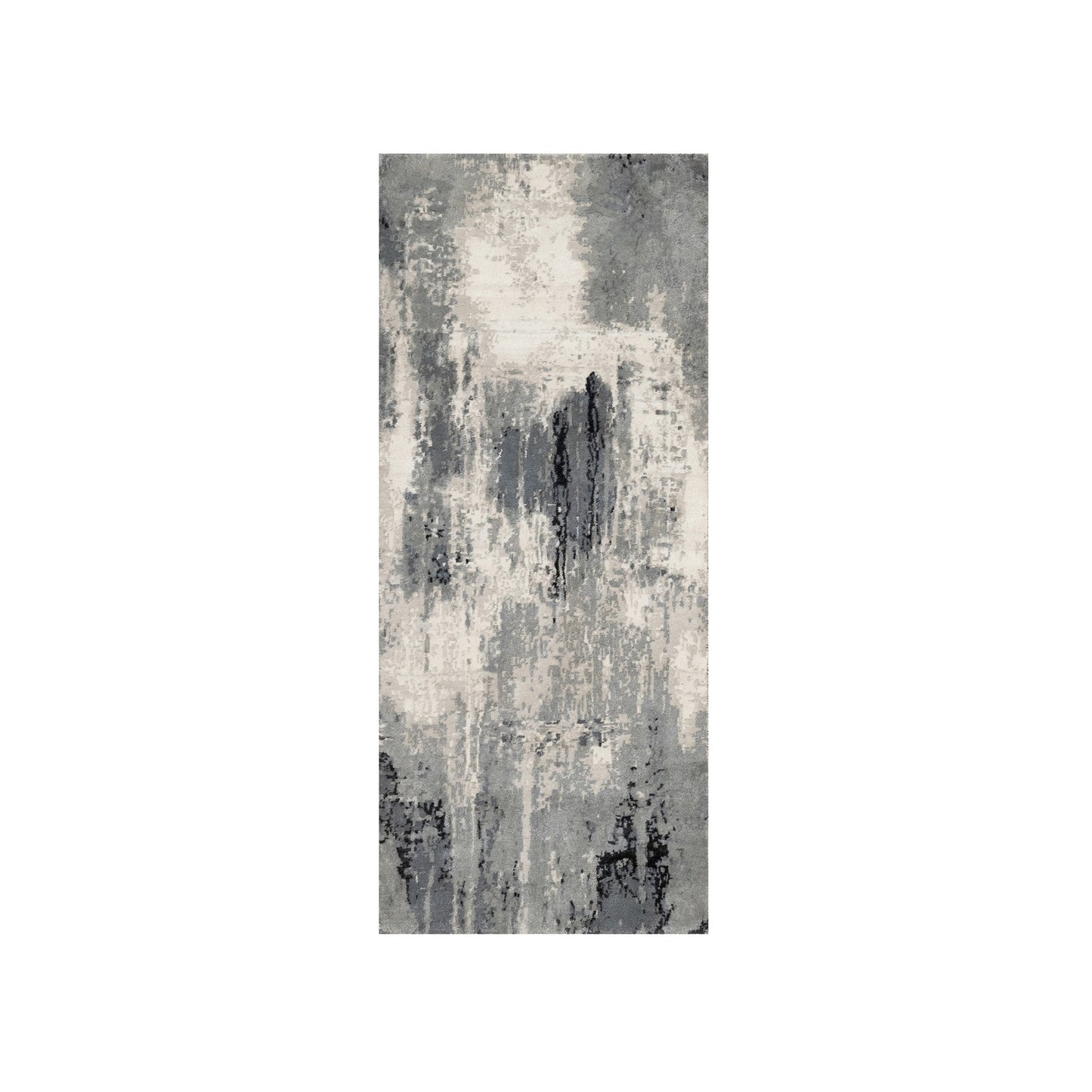 2'7"X6'4" Sable Black Abstract Design Wool & Silk Hand Knotted Runner Rug