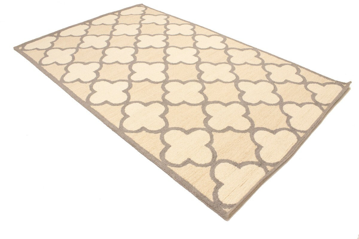 Cream Beige Trellis Style Rug Hand-Tufted Modern