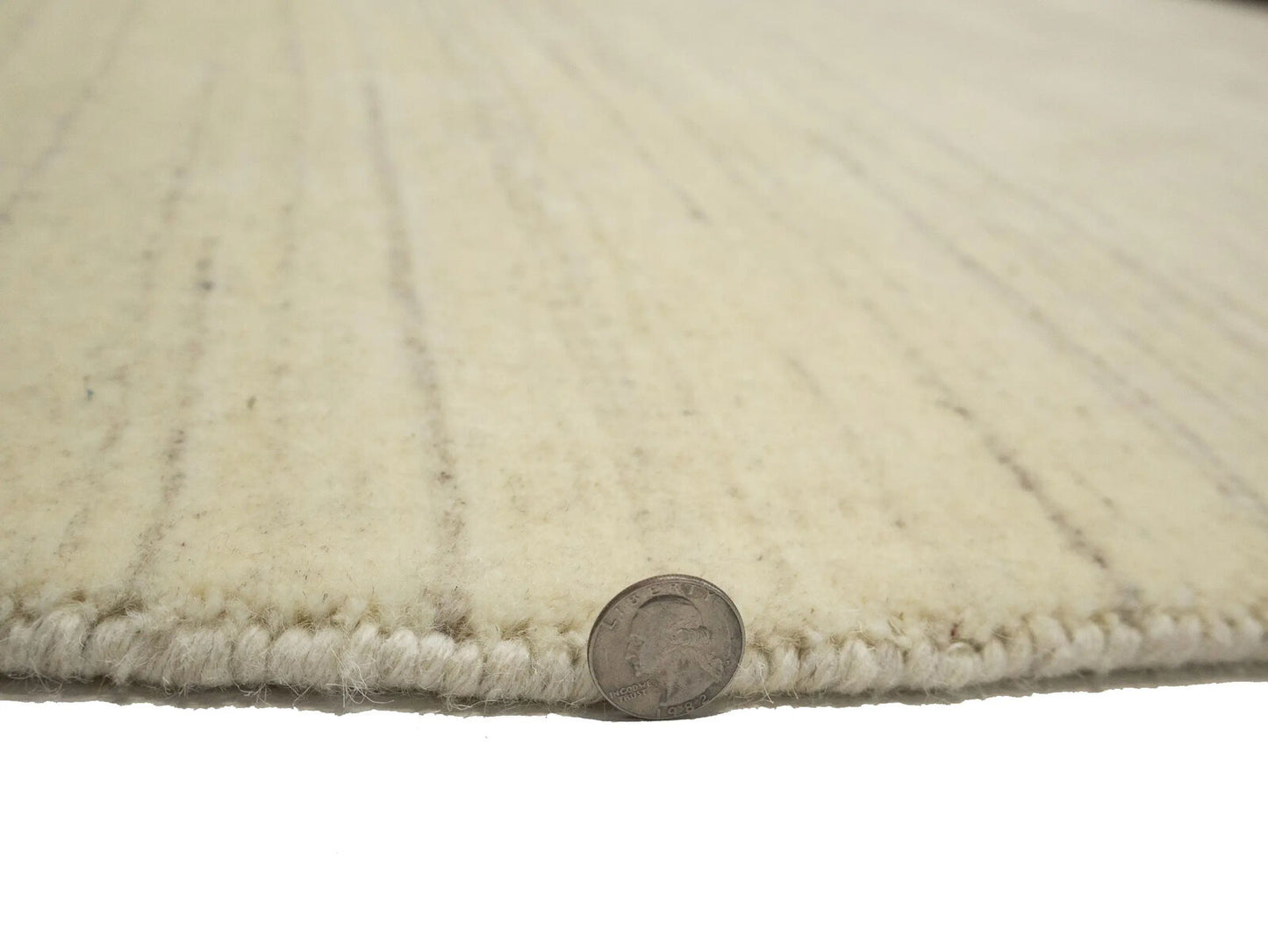 Cream Solid Hand-Loomed 8X8 Gabbeh Wool Rug