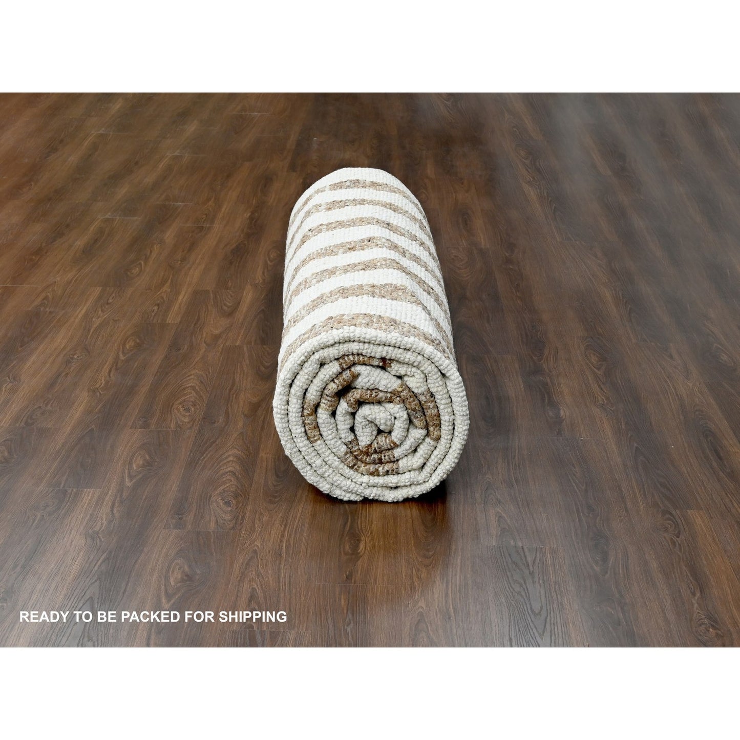 12'1"X17'9" Brown Wool Minimalist Stripe Design Hand Knotted Oriental Rug