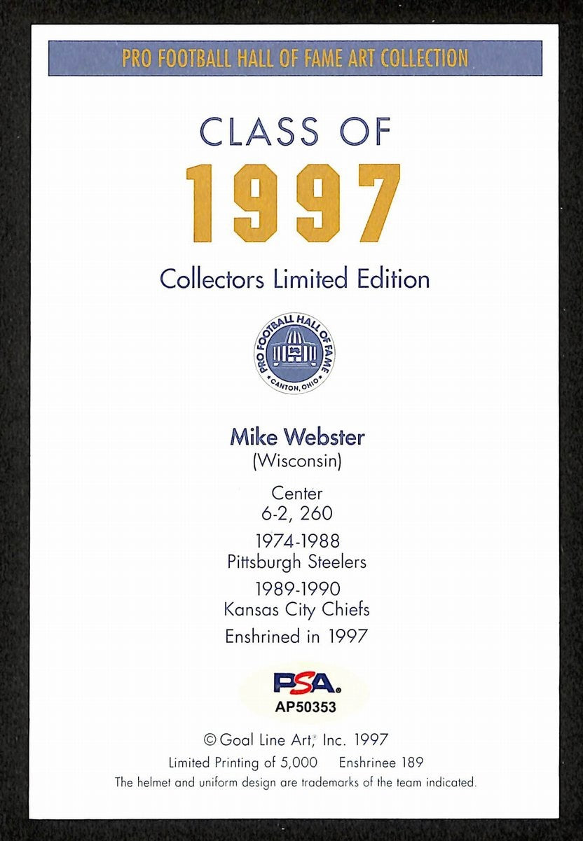 Mike Webster Signed 1997 GLAC/Goal Line Art Postcard Steelers PSA/DNA 200385