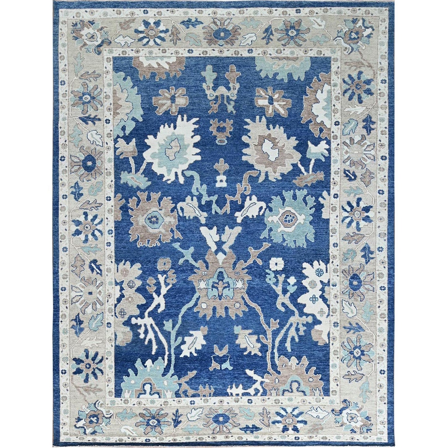 10'4"X13'6" Blue Afghan Oushak All Over Leaf Design Wool Hand Knotted Rug