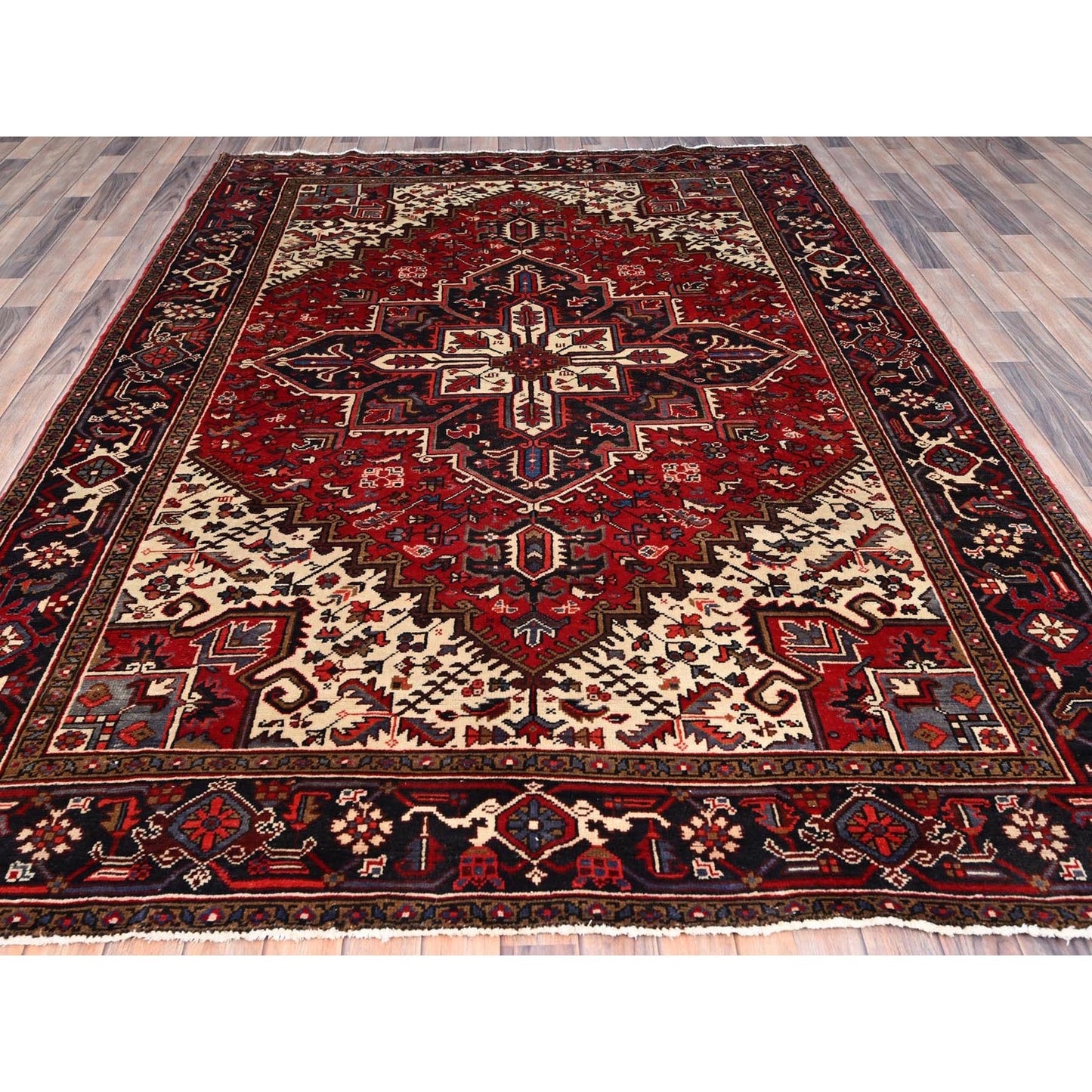 6'8"X9'5" Harvest Apple Red Hand Knotted Vintage Heris Cleaned Abrash Rug