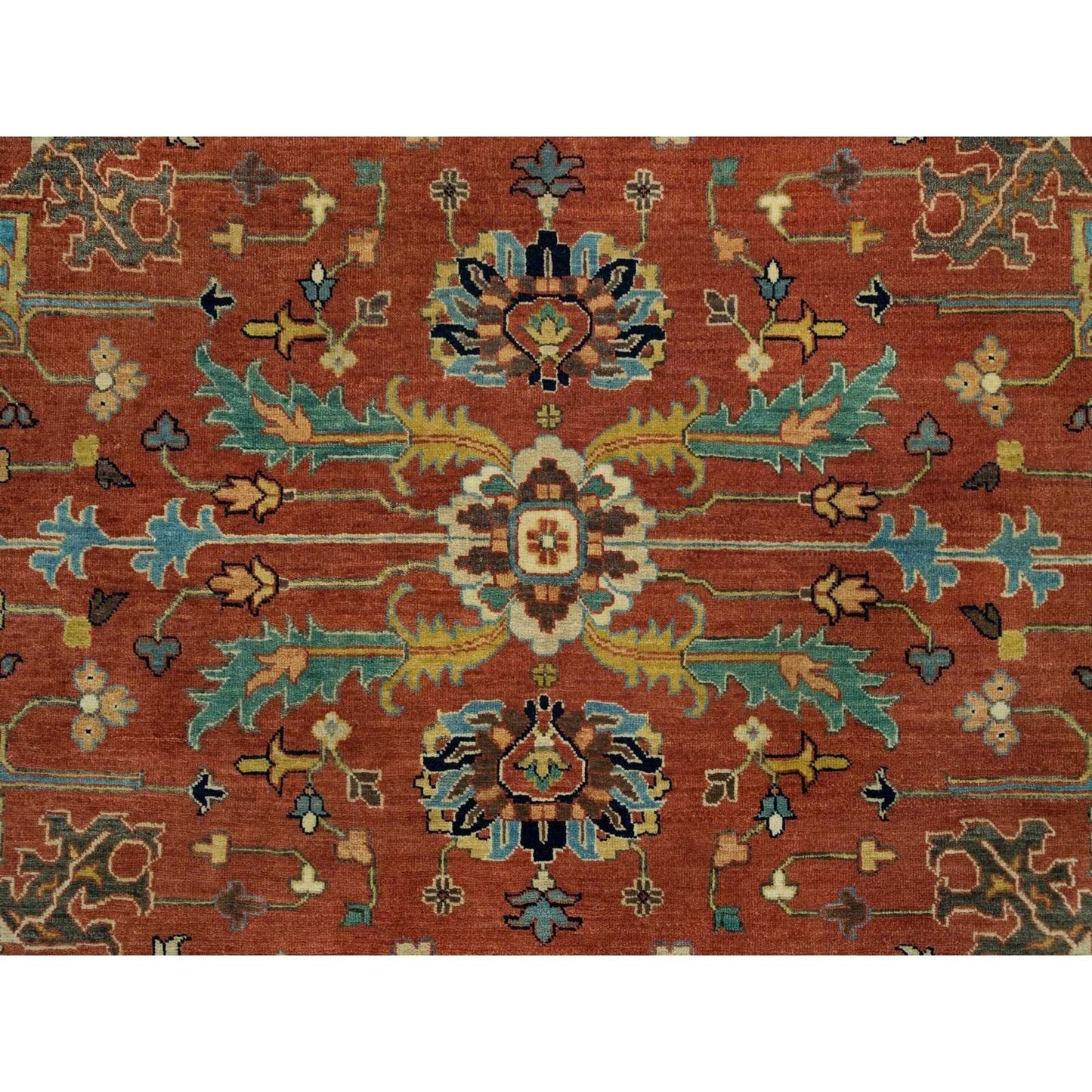 10'X10' Rust Red Fine Heris Re-Creation Wool Hand Knotted Round Rug