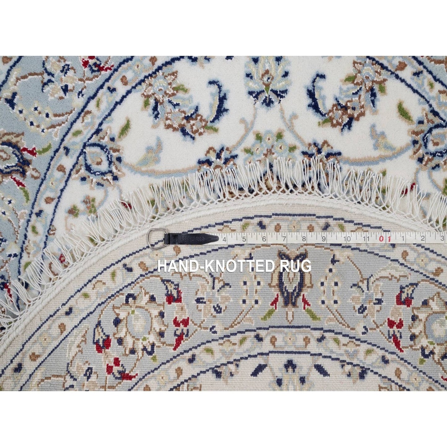 3'3"X3'3" Ivory Wool And Silk Nain Flower Design Hand Knotted Round Rug