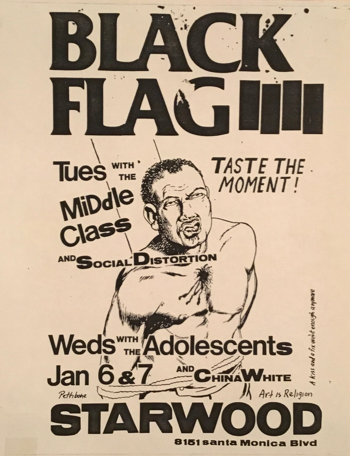 Black Flag Vintage Flyer Poster By Raymond Pettibon Tues With The Middle Class