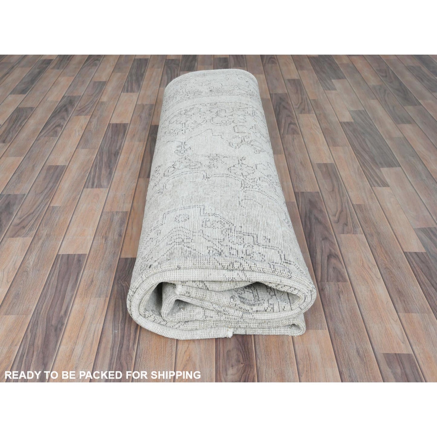 9'3"X13' Ivory Vintage Farsian Tebraz Worn Wool Hand Knotted Rug