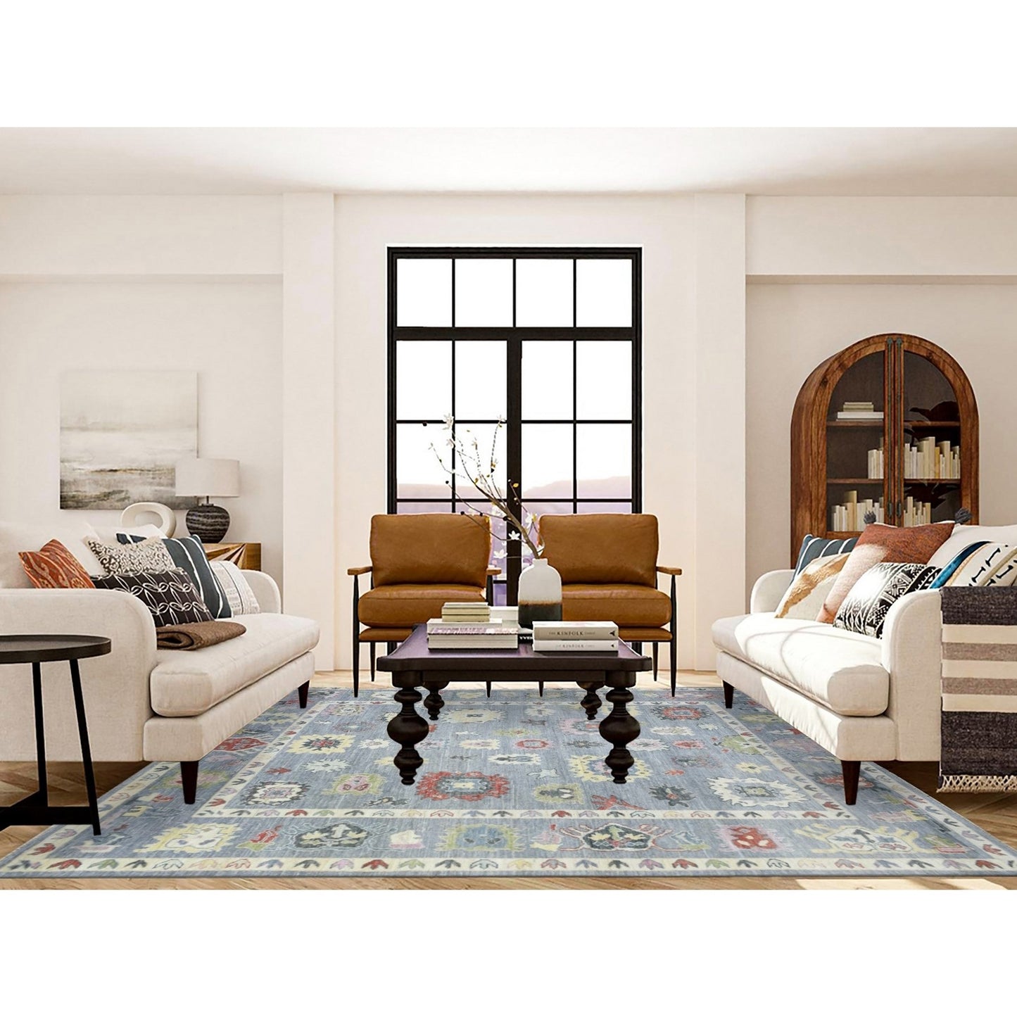 8'X10'7" Gray, Afghan Angora Oushak, Pure Wool Hand Knotted, Rug