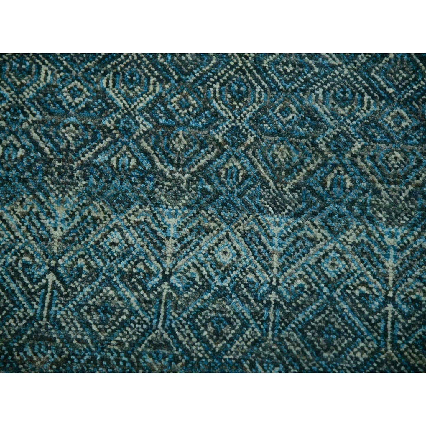 12'X12' Blue Hand Knotted Kohinoor Repetitive Diamond Wool Xl Square Rug