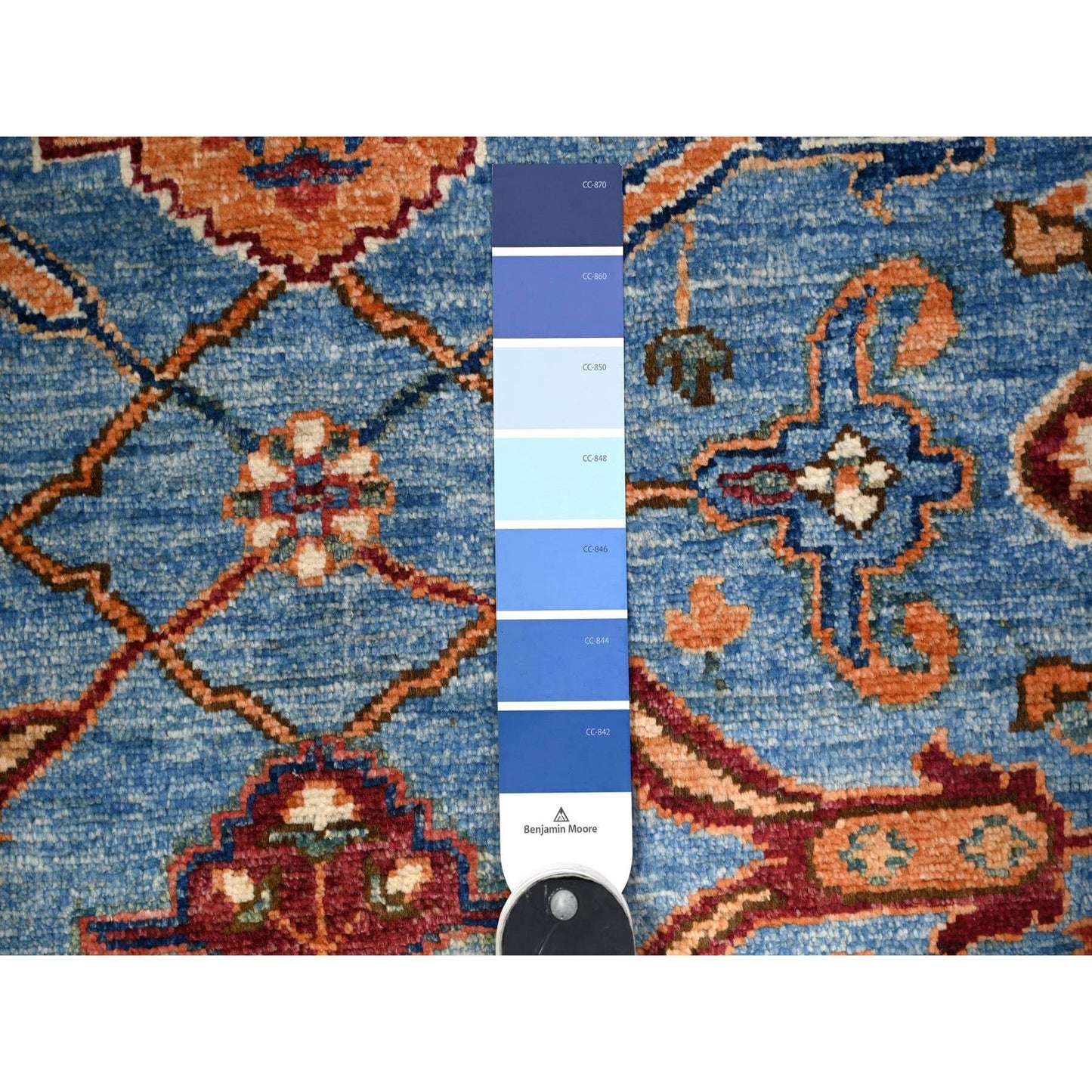 3'7"X21'8" Blue Fine Aryana Hand Knotted Natural Dyes Runner Oriental Rug