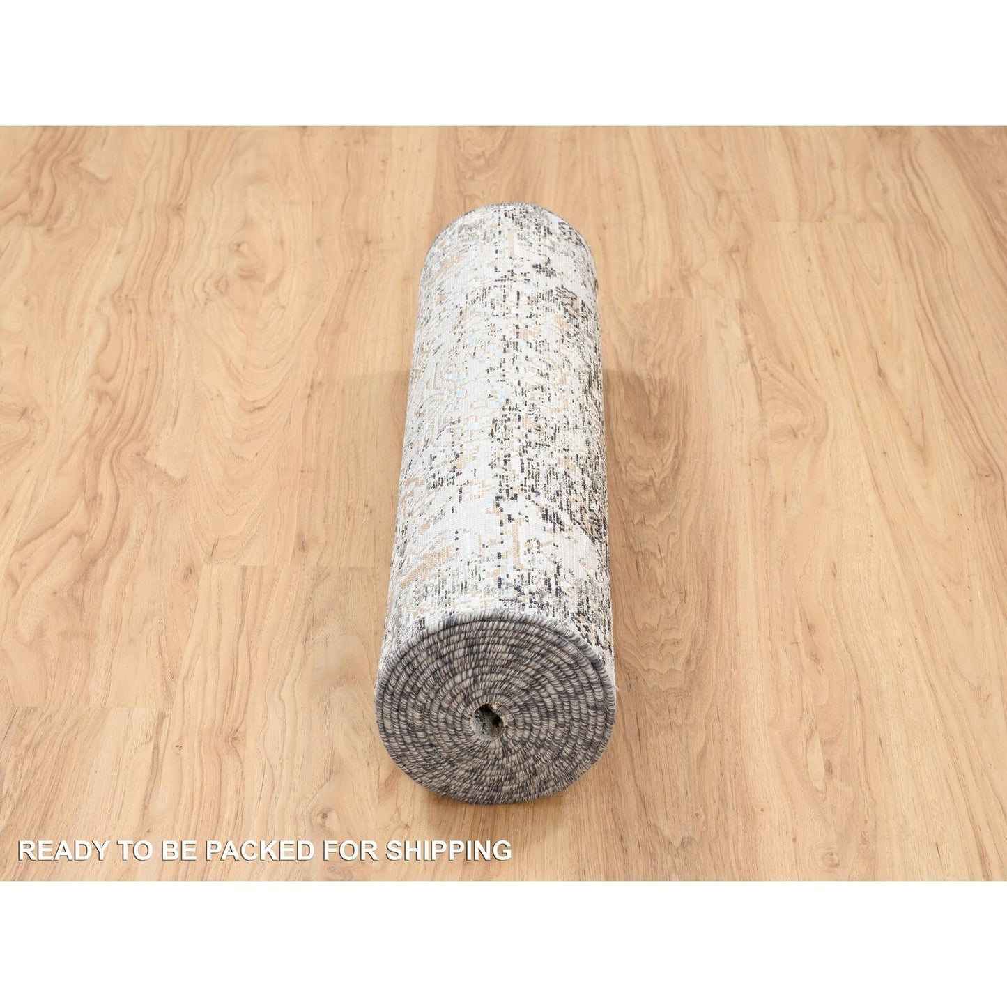 2'6"X16' Gray, Hand Knotted, Modern, Silk With Wool, Xl Runner, Rug