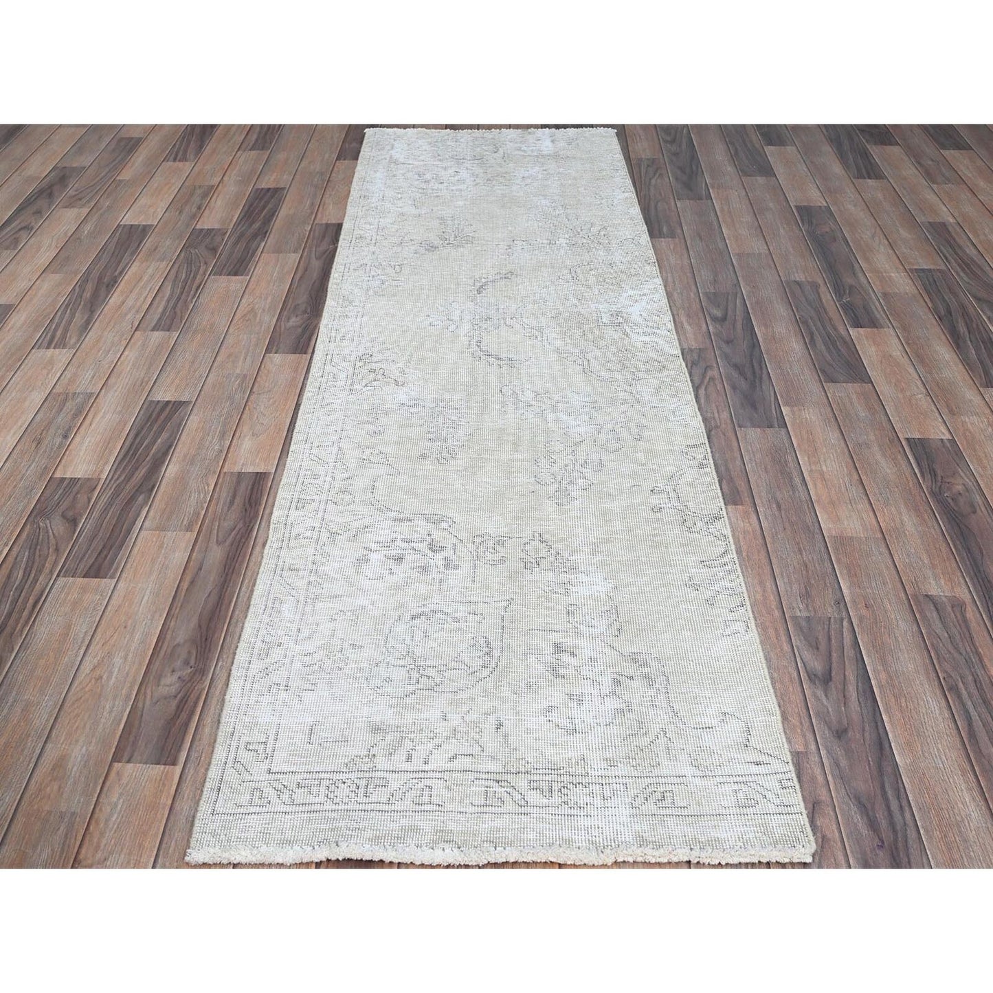 2'5"X7'6" White Fragment Pure Wool Vintage Zoroastrian Tebraz Oriental Rug
