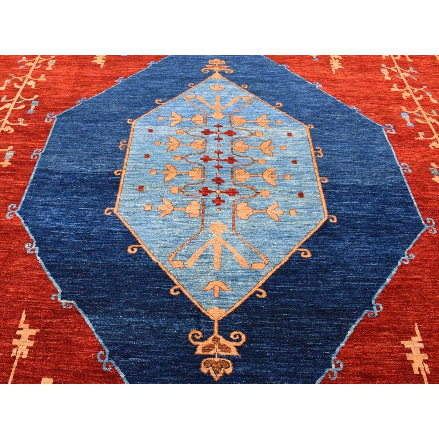 10'3"X14' Red Antiqued Bejar Design Natural Dyes Wool Hand Knotted Rug