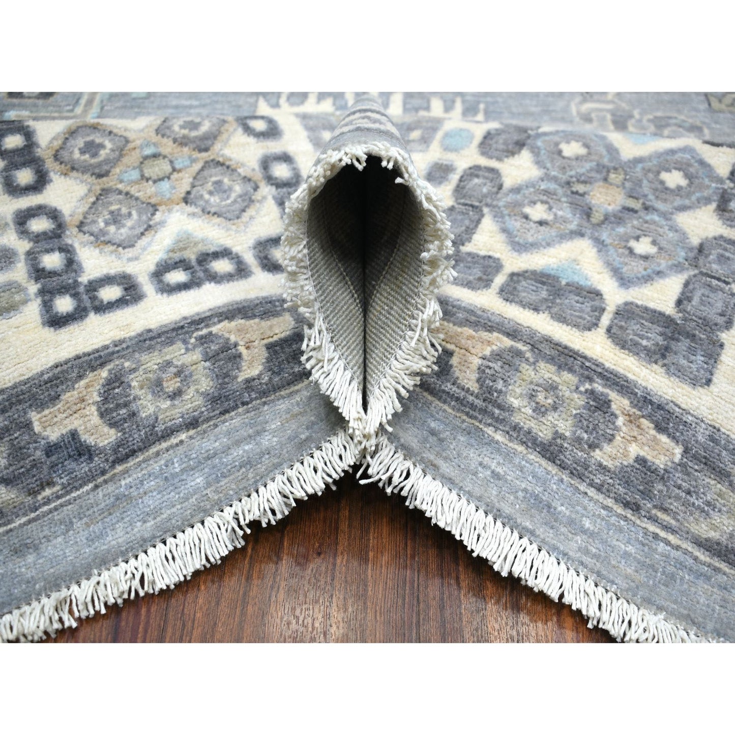 9'X12' Gray Afghan Wool Hand Knotted Fine Peshawar Densely Woven Rug