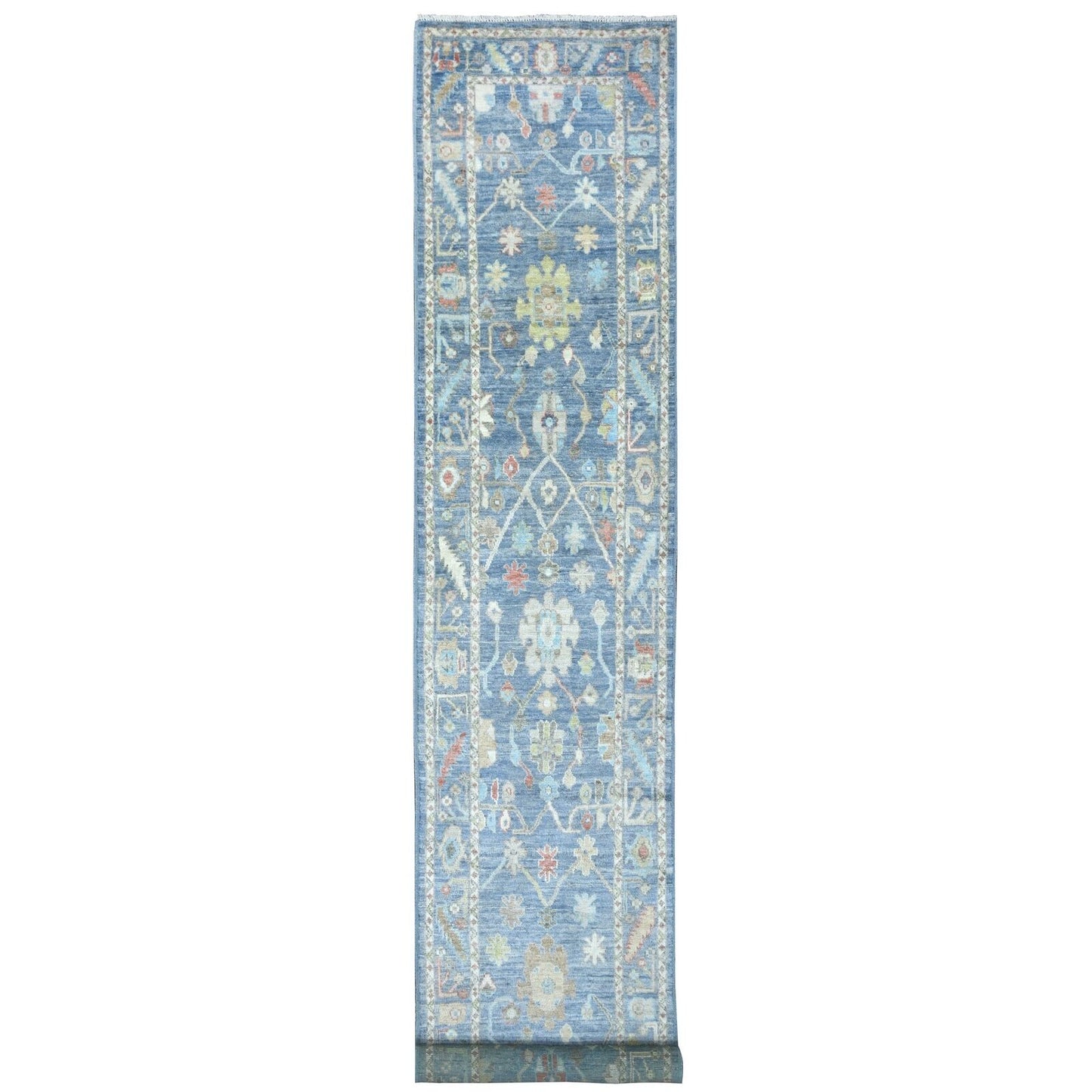 2'8"X16'4" Blue Afghan Hand Knotted Angora Oushak Xl Runner Rug