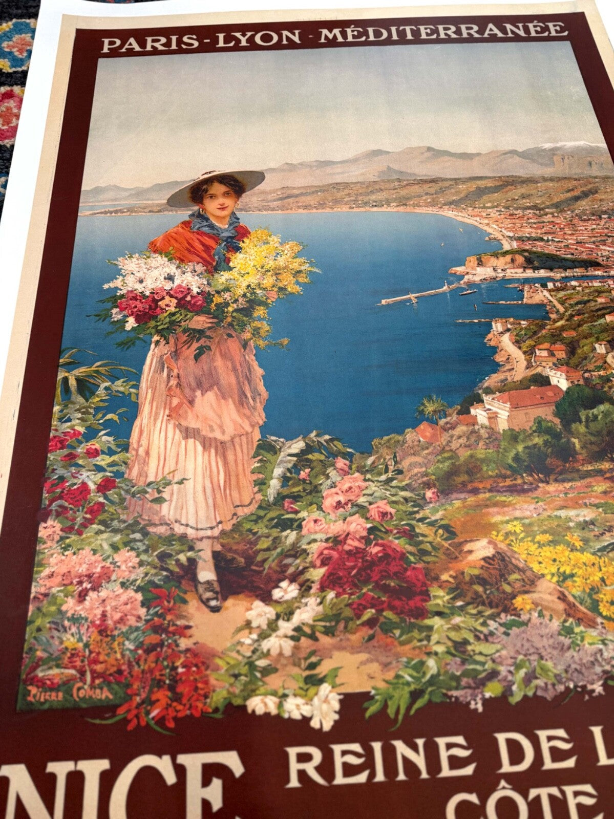 Nice Reine De La Cote D'Azur By Pierre Comba C1910 French Travel Poster For Plm