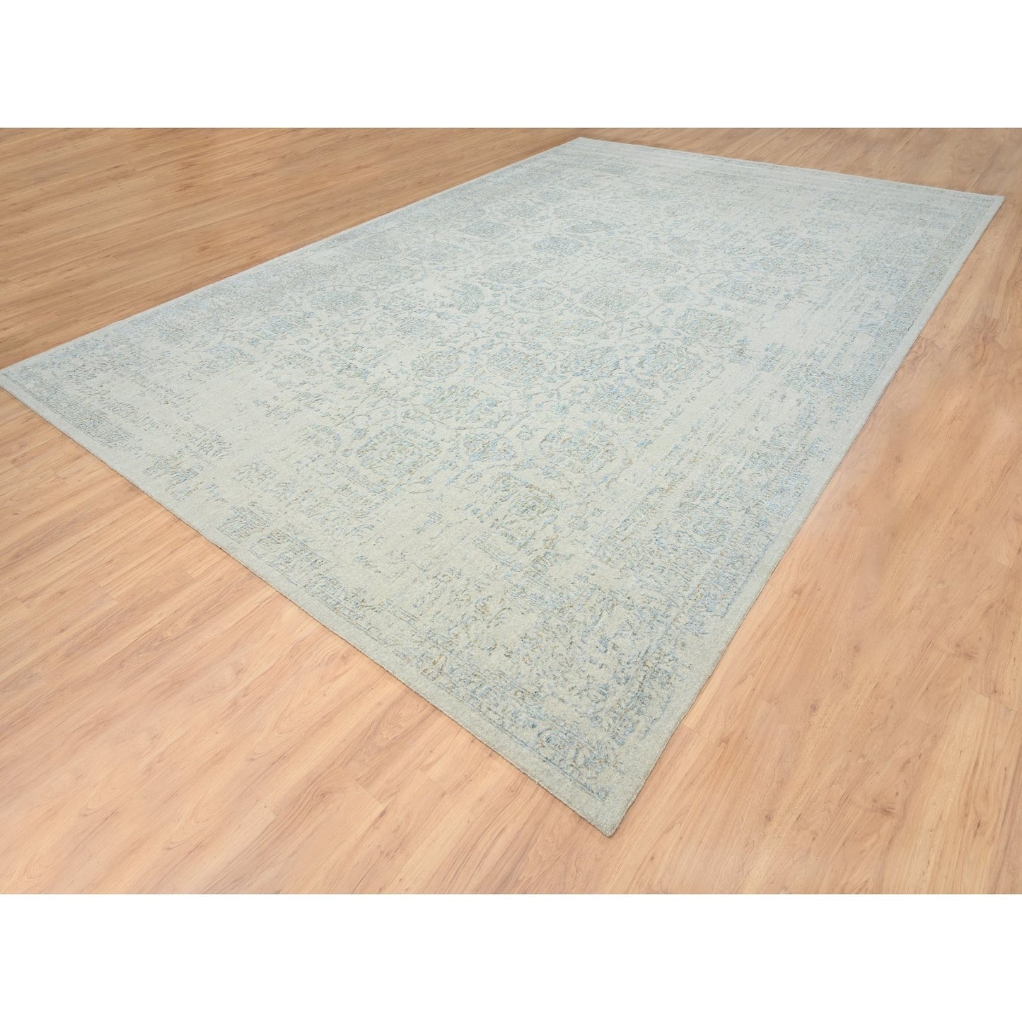 12'X17'10" Gray Jacquard Hand Loomed Tebraz Wool And Silk Oversized Rug