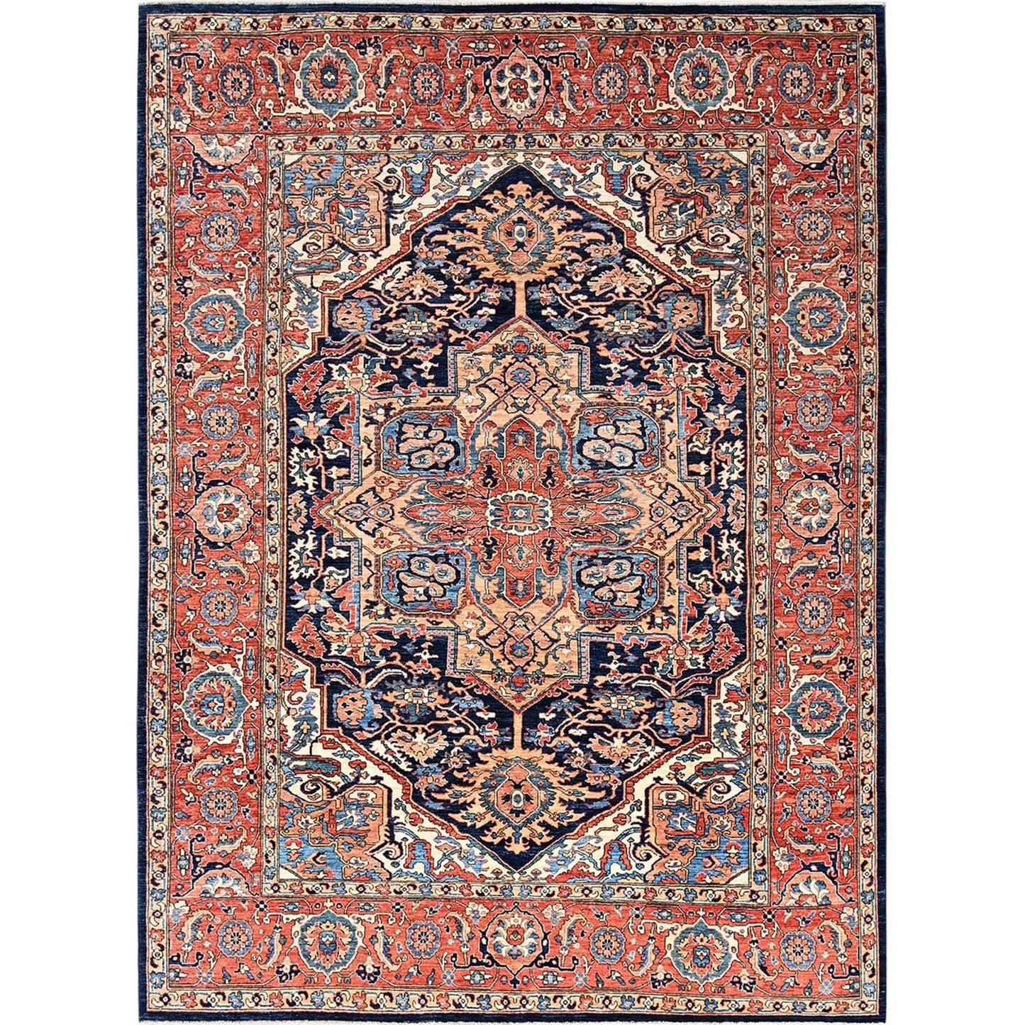 9'X12'1" Yale Blue Seeripe Heris Hand Knotted High Mountain Soft Wool Rug