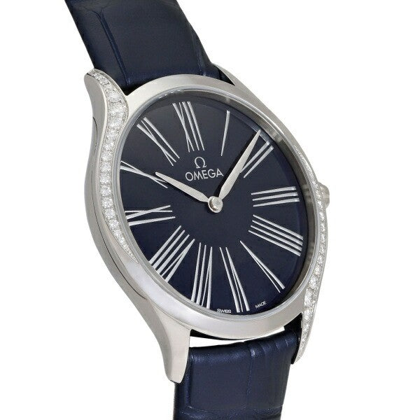 Unused Omega De Ville Trsor 428.18.36.60.03.001 Blue Leather Women Watch In Box