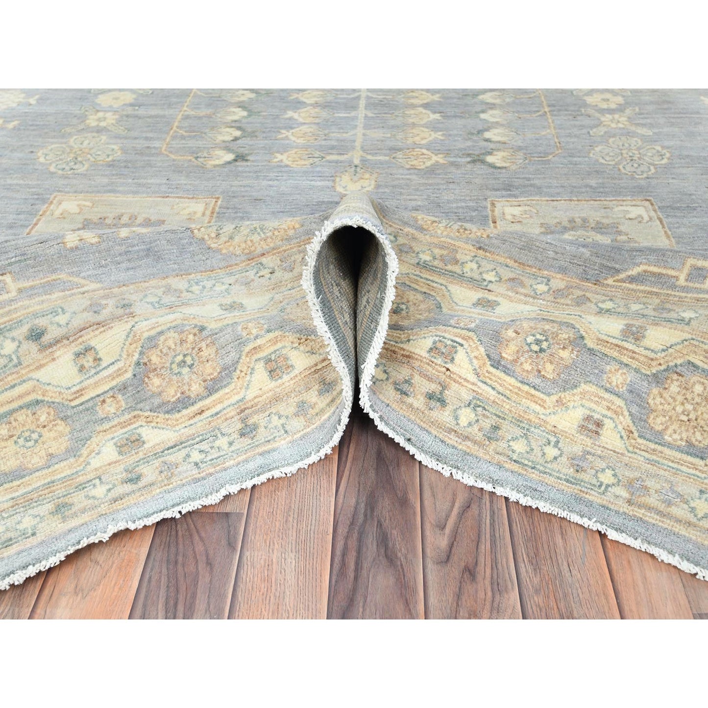 9'1"X12' Misty Gray Afghan Peshawar Soft Wool Hand Knotted Rug