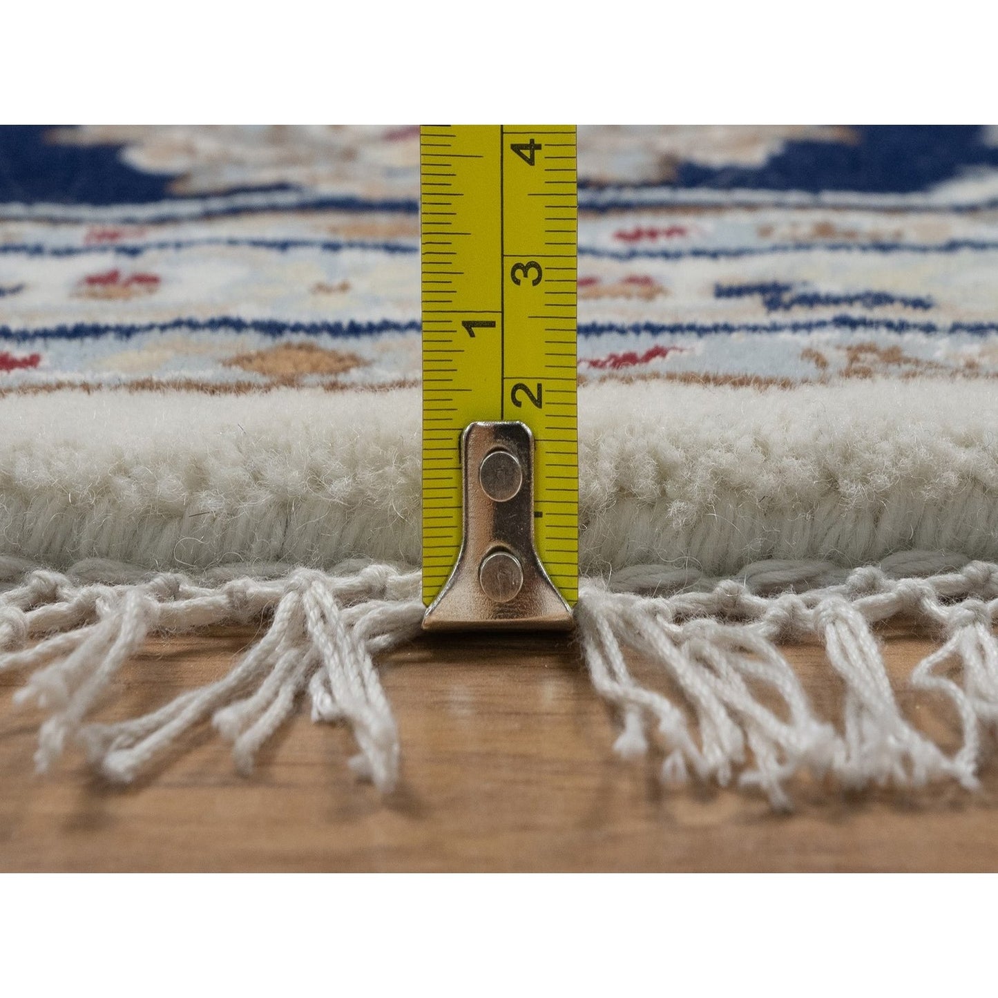 7'9"X7'9" Ivory Wool And Silk Nain Flower Design Hand Knotted Round Rug