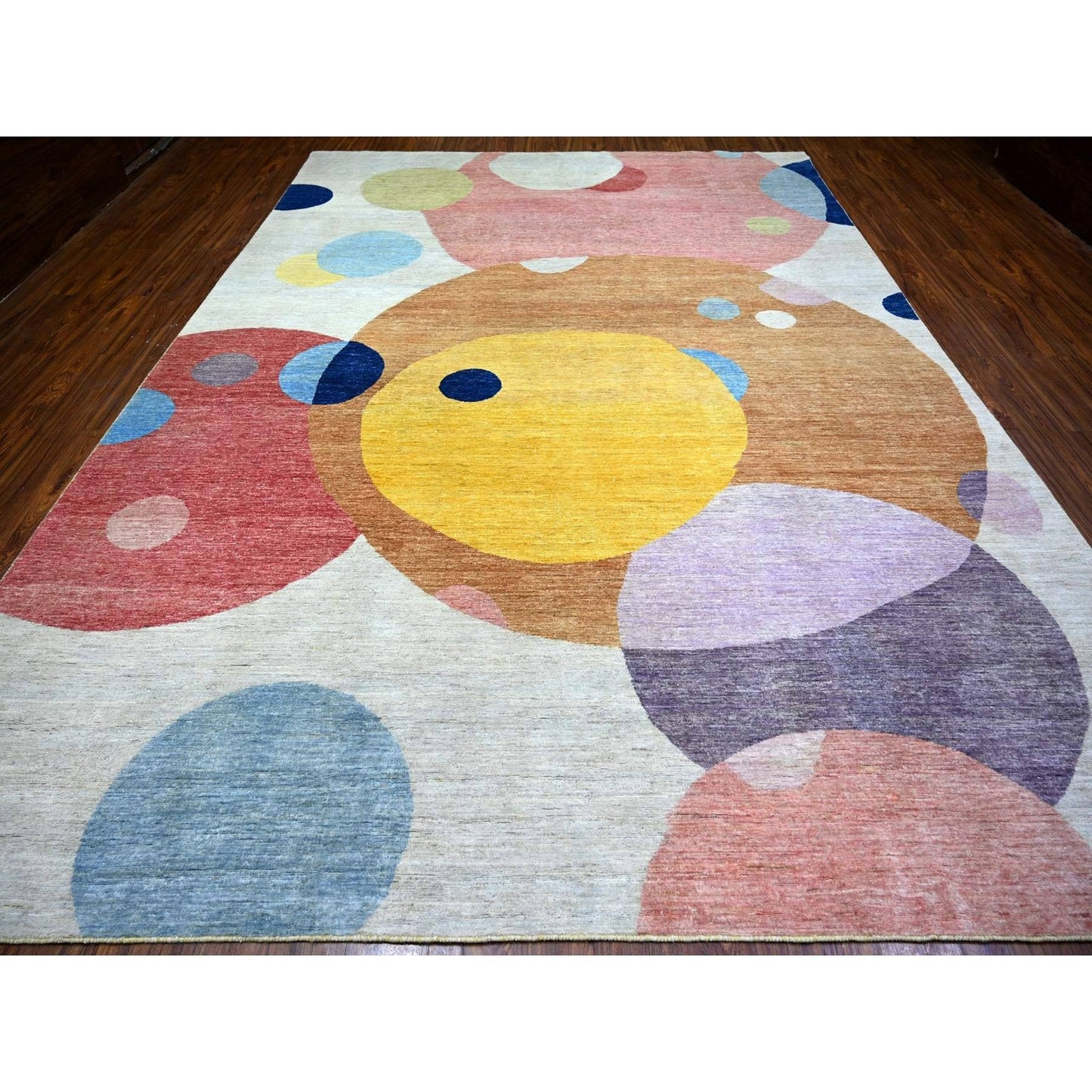 10'X13'9" Colorful The Circles Design Wool Hand Knotted Oriental Rug