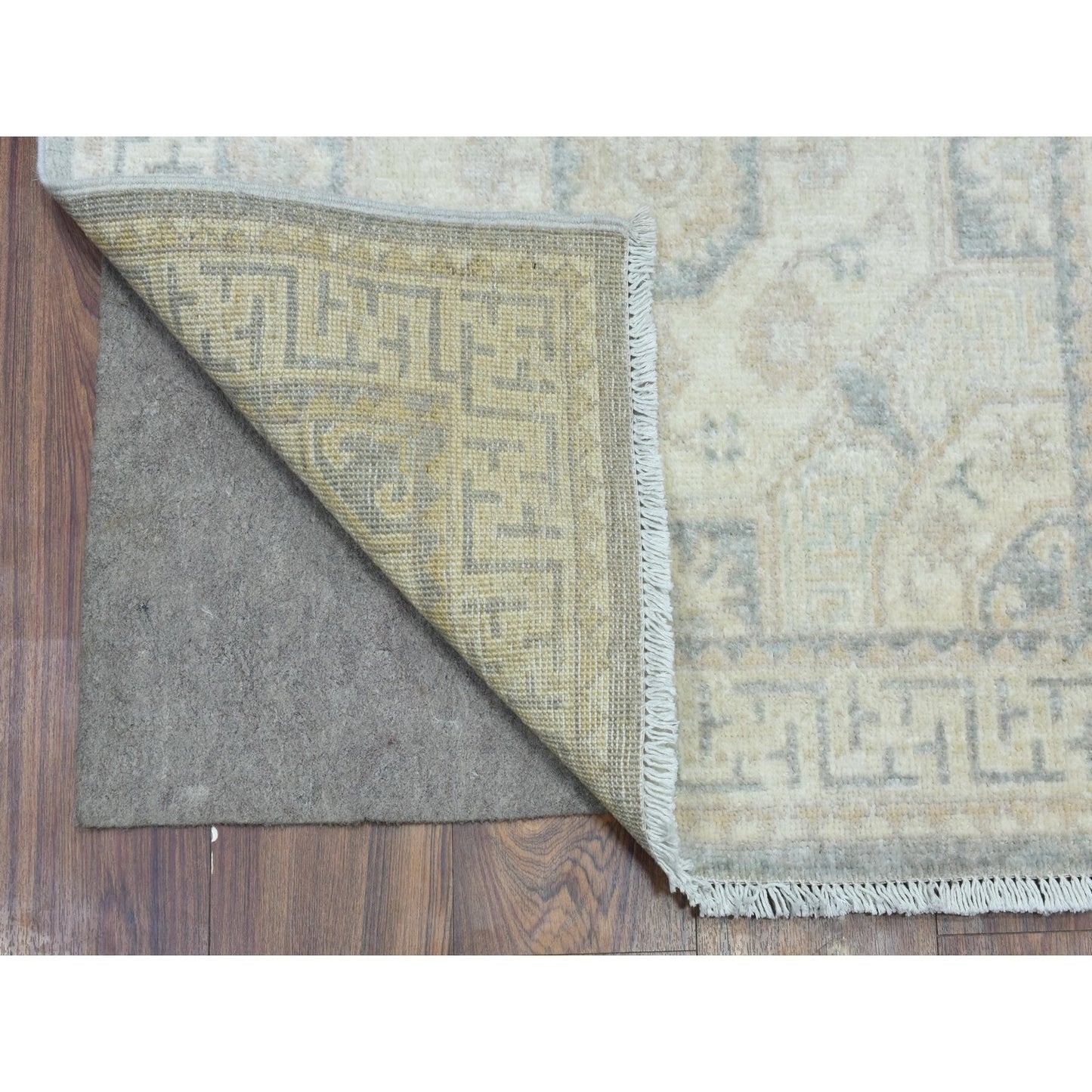 2'9"X18'9" Cream Hand Knotted White Wash Peshawar Wool Xl Runner Rug