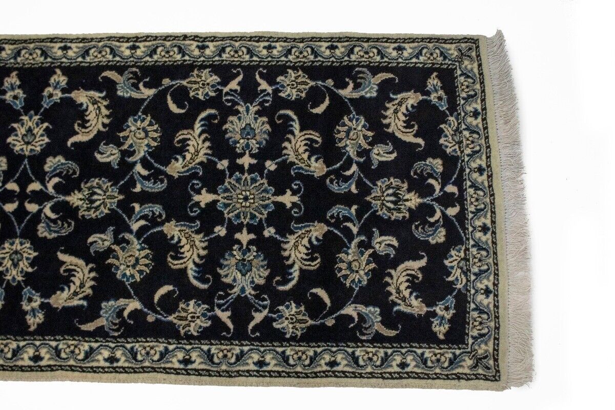 Vintage Oriental Runner Rug Allover Floral Navy