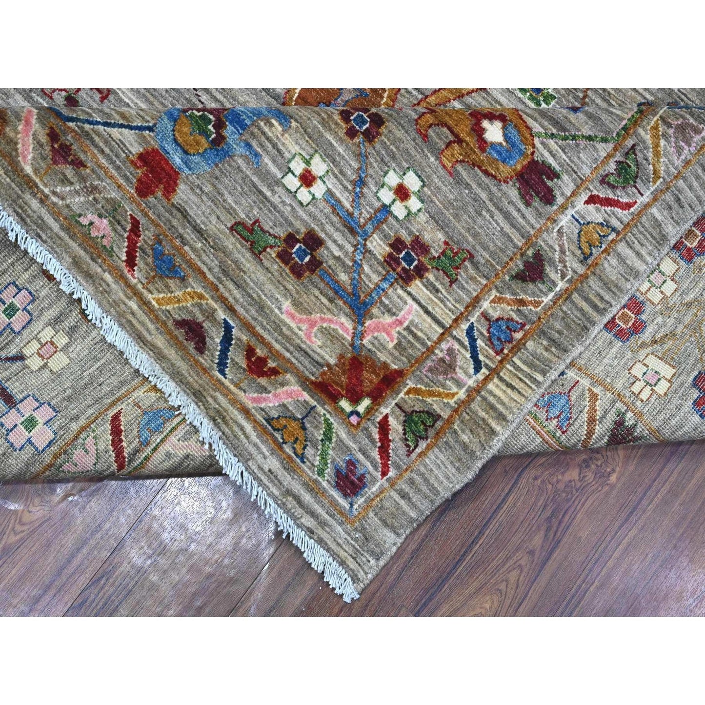 10'X13'8" Storm Gray Hand Knotted Sultani Floral Pattern Oriental Rug