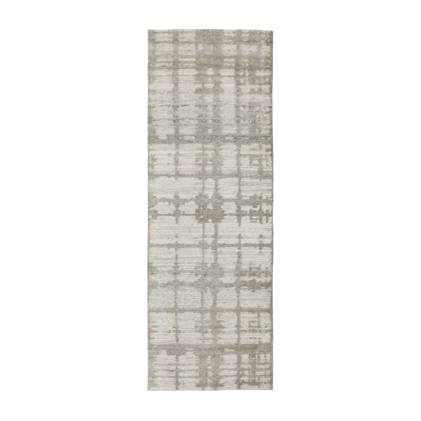 2'6"X8' Hand Spun Undyed Natural Wool Modern Hand Knotted Runner Rug