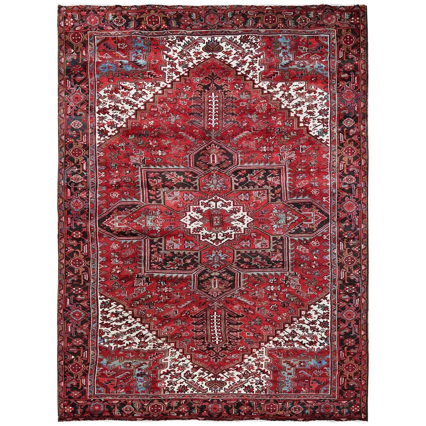 9'7"X12'2" Red Vintage Zoroastrian Heris 100% Wool Hand Knotted Clean Rug
