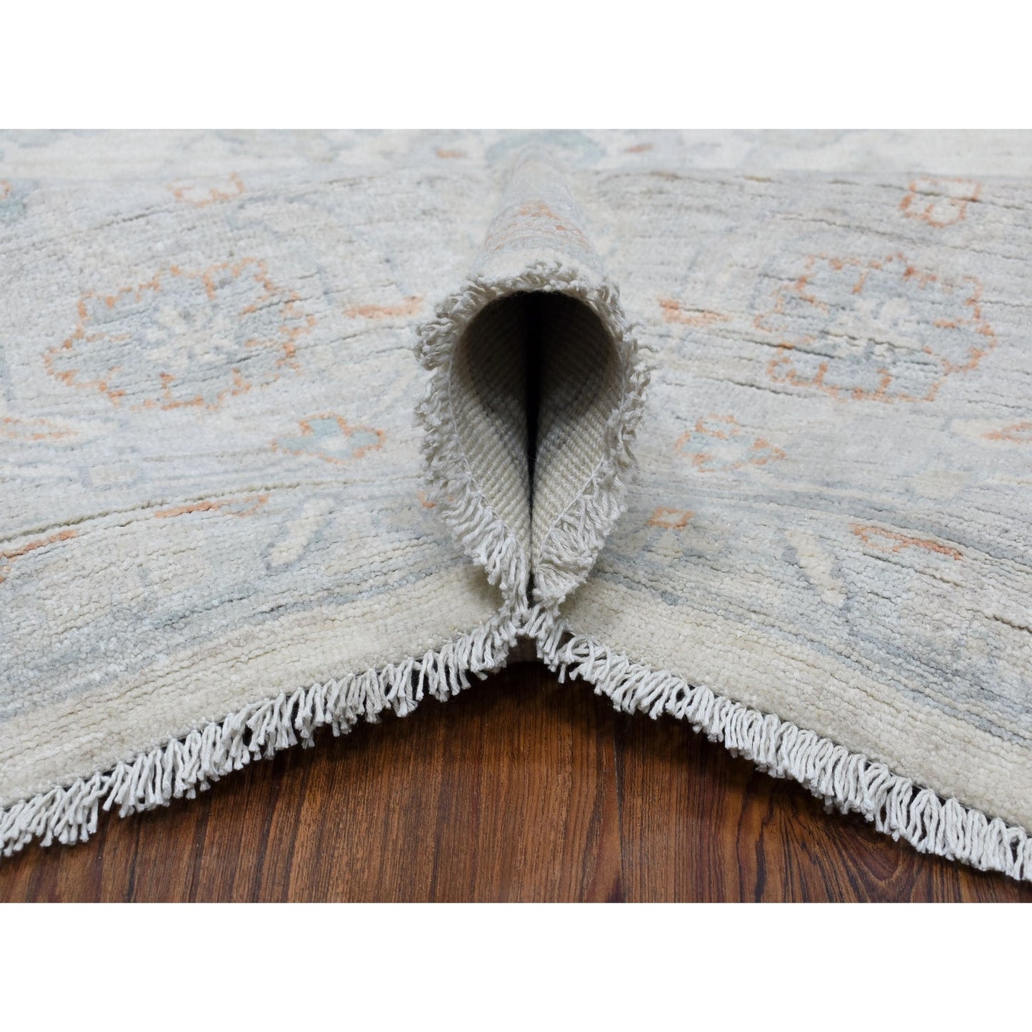 8'X9'9" White White Wash Peshawar Hand Knotted Natural Wool Oriental Rug