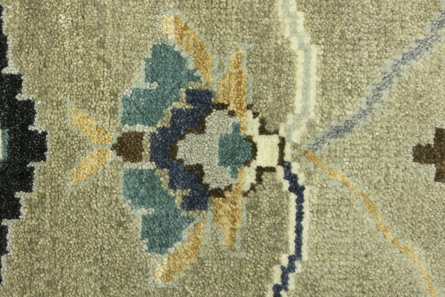 Khaki Floral Oushak Chobi Oriental Rug Handmade