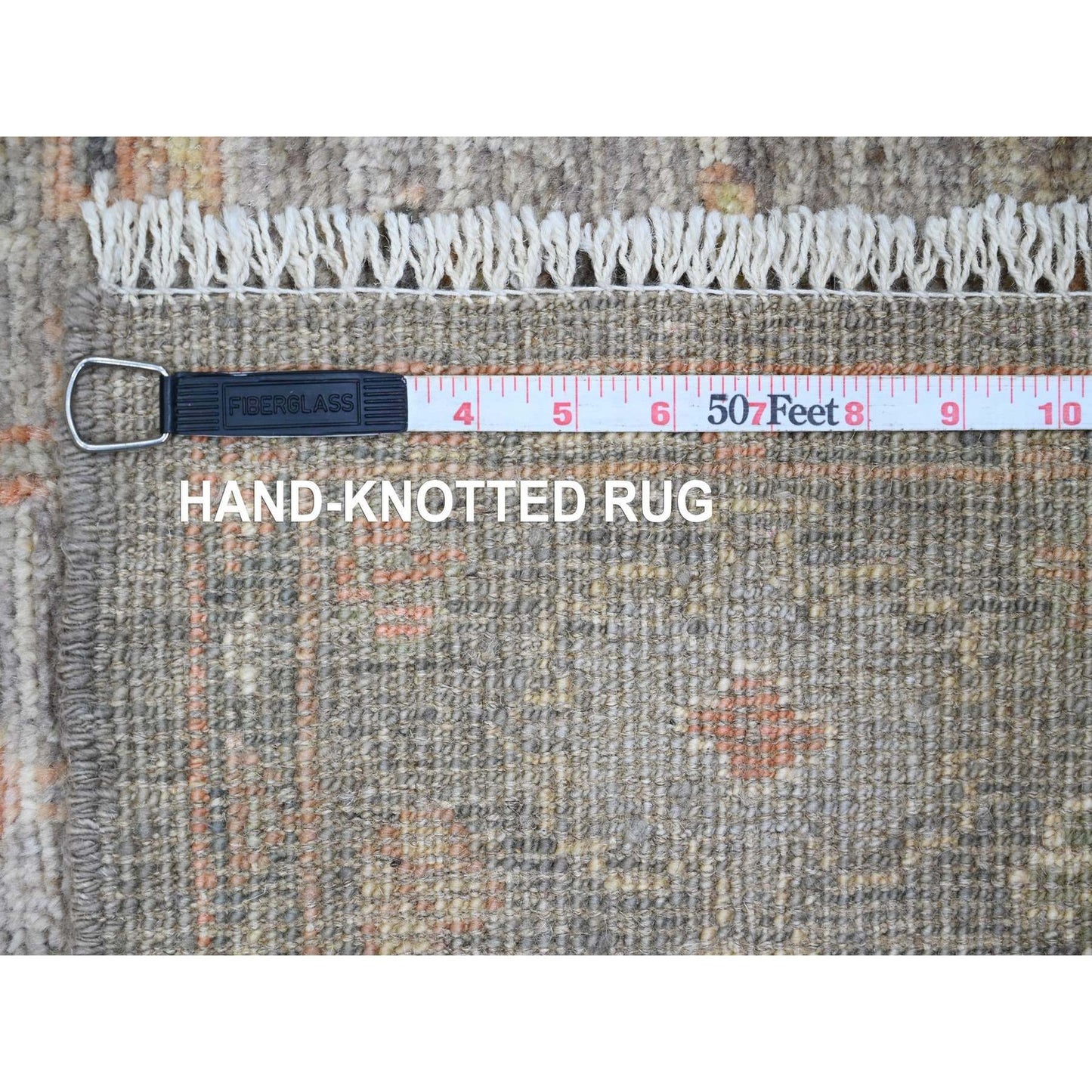 3'2"X23'7" Brown Hand Knotted Angora Oushak Leaf Design Wool Runner Rug