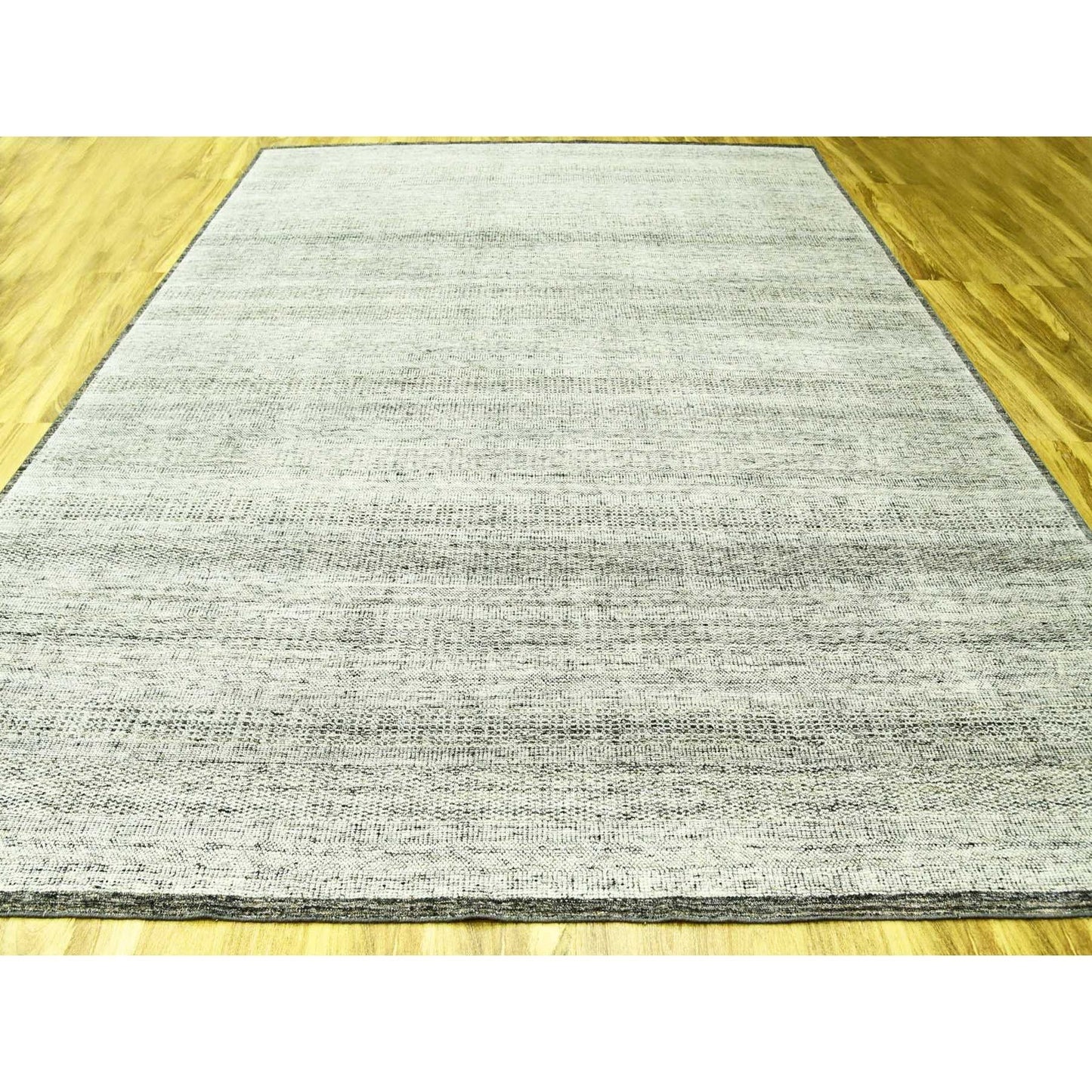 12'2"X15' Gray & Black Hand Knotted Oxidized Grass Design Oversized Rug